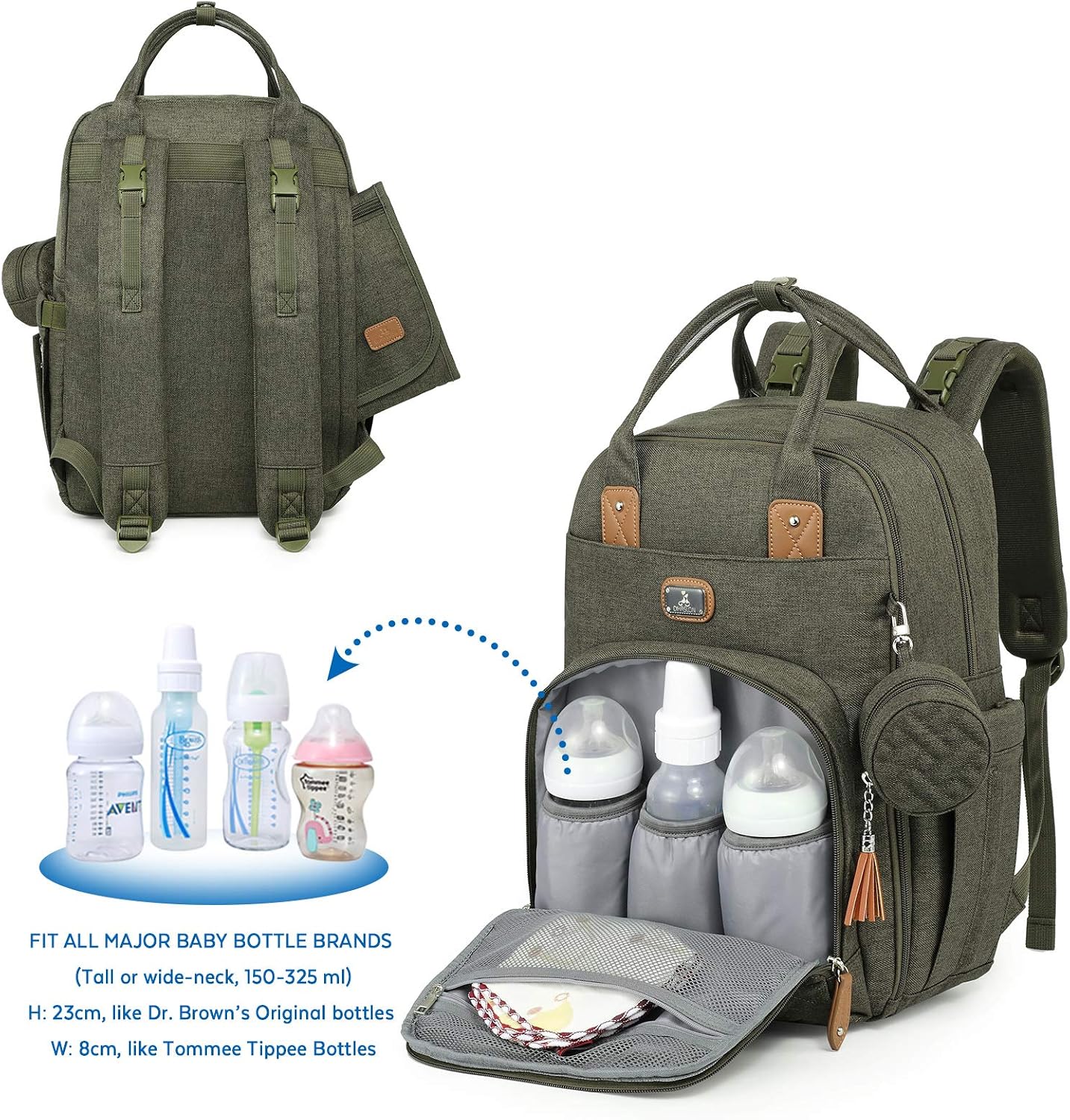 Detalle 2 de Dikaslon Changing Bag Backpack, Large Nappy Back Pack – All-in-One With Portable Mat, Pacifier Holder, and Stroller Straps