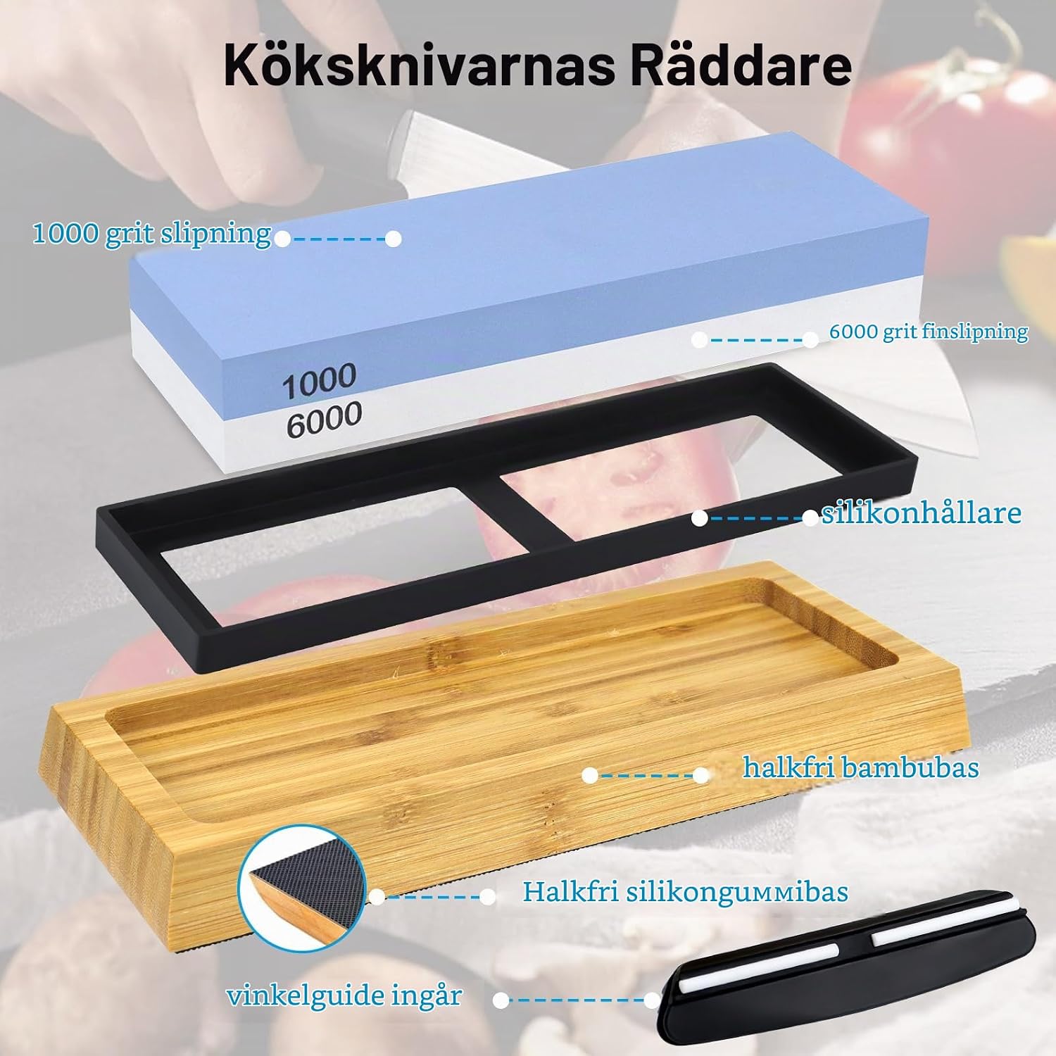 Detalle de Sudatong slipstensset för knivar 1000/6000 med korundsten och halkfri bas