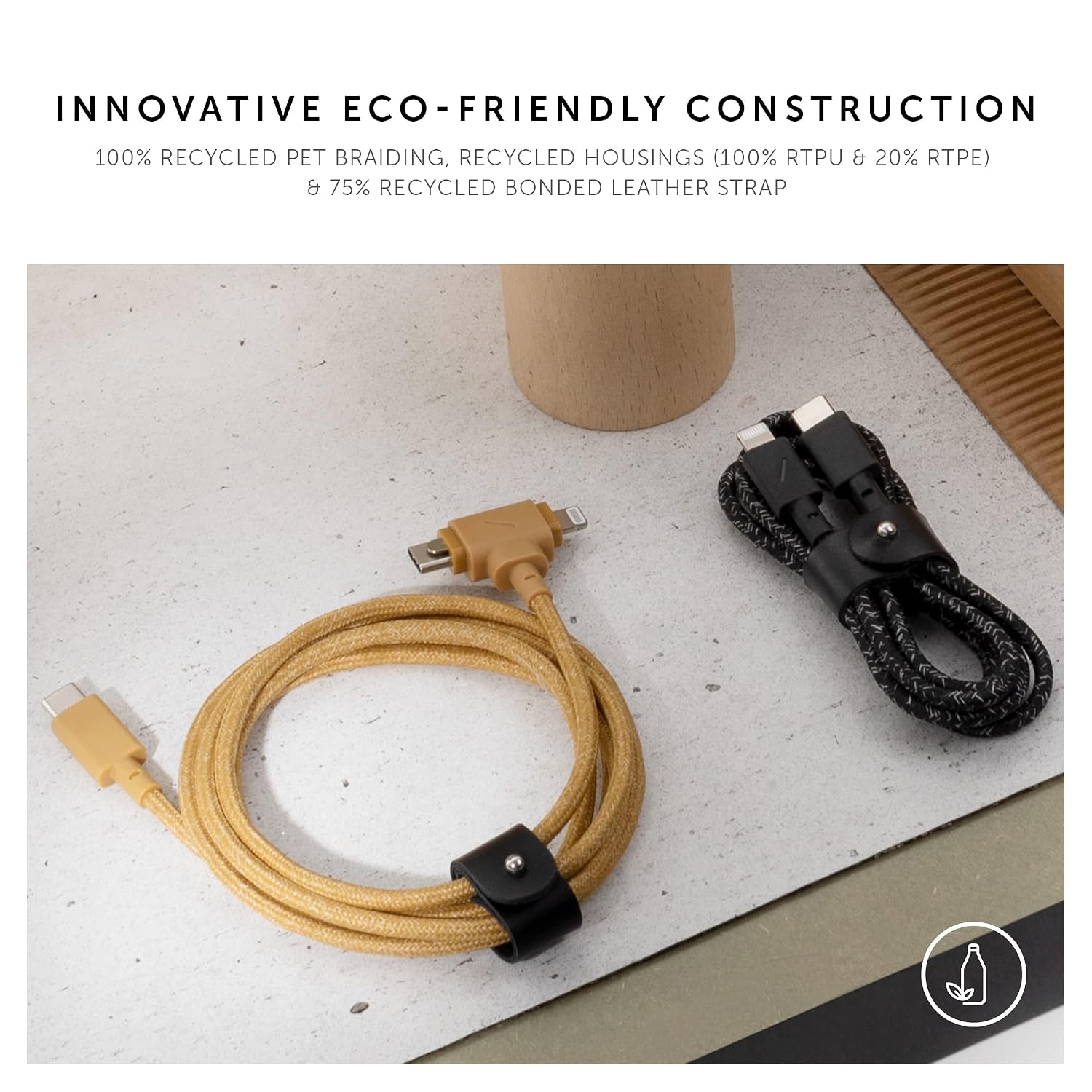 Detalle de Native Union Belt Cable Duo 1.5m/5ft ultra-strong braided 2-in-1 MFi charging cable (Lightning & Type-C) – Kraft