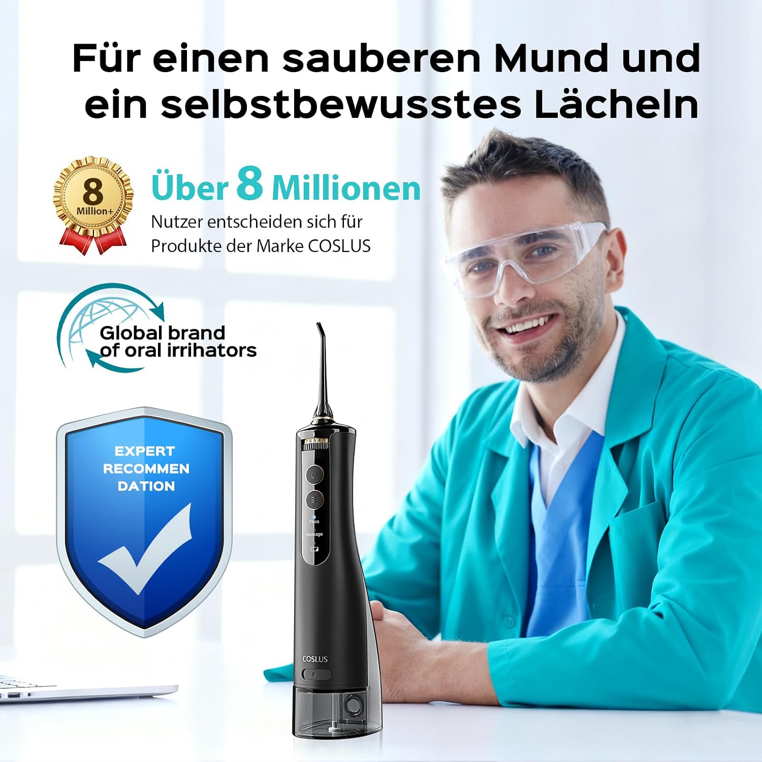 Detalle 2 de COSLUS Munddusche kabellos 10 Stufen, IPX7 Wasserdicht