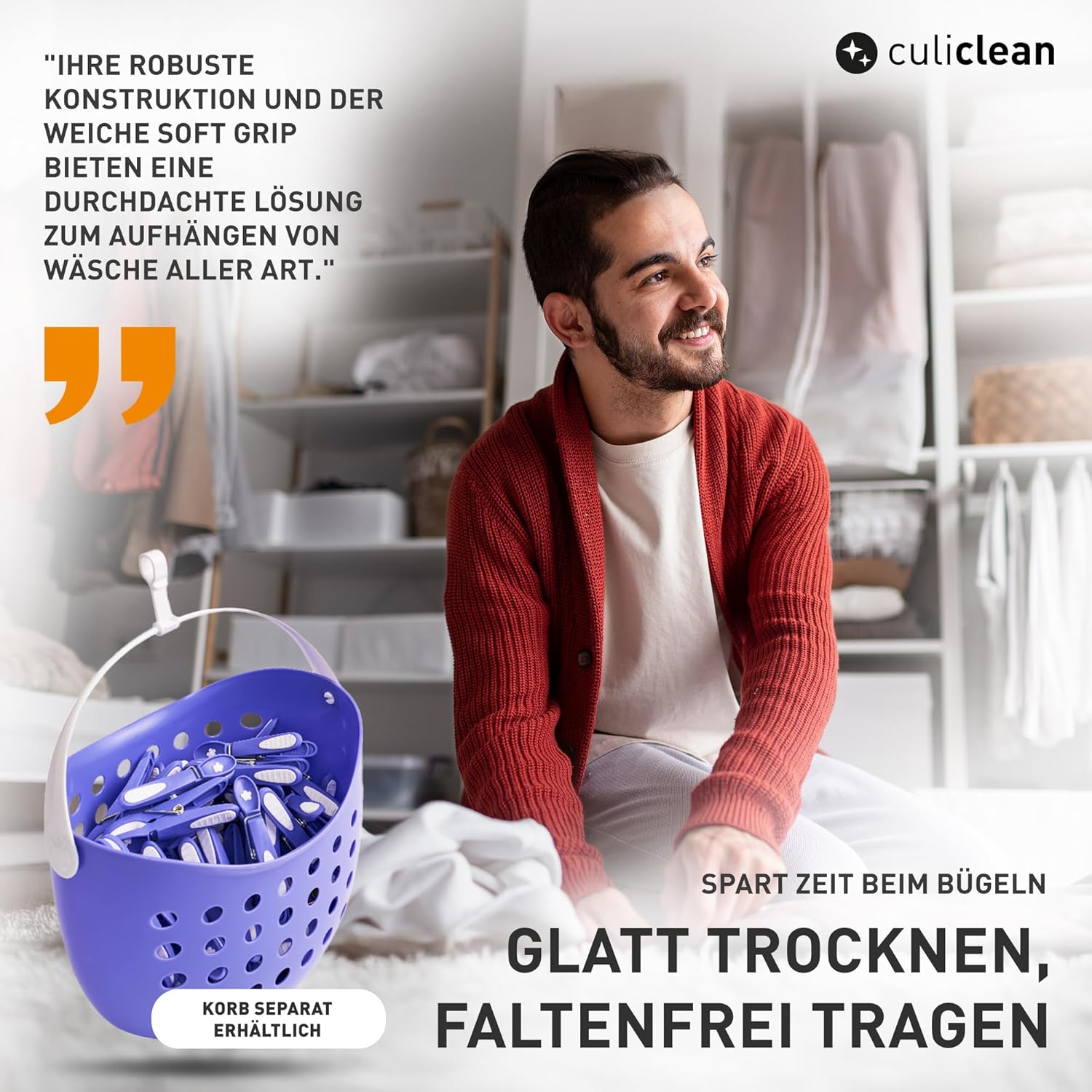 Thumbnail 3 de culiclean stabile Wäscheklammern ohne Abdruck – Blume Design, Softgrip, UV-beständig (48er) in Ultimate Gray-Weiss