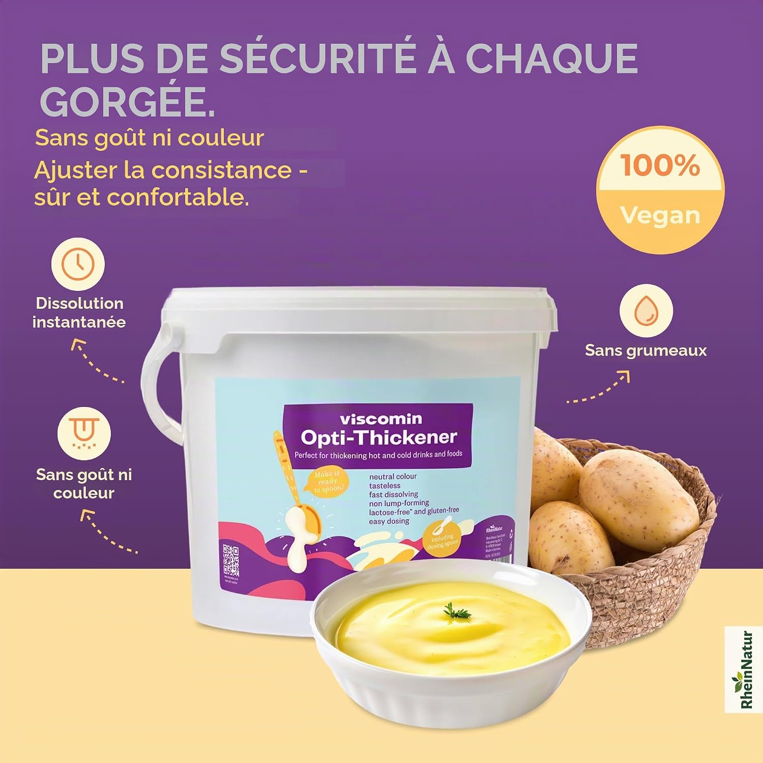 Detalle 2 de RheinNatur Viscomin verdikkingspoeder 2,5 kg voor dranken en voeding