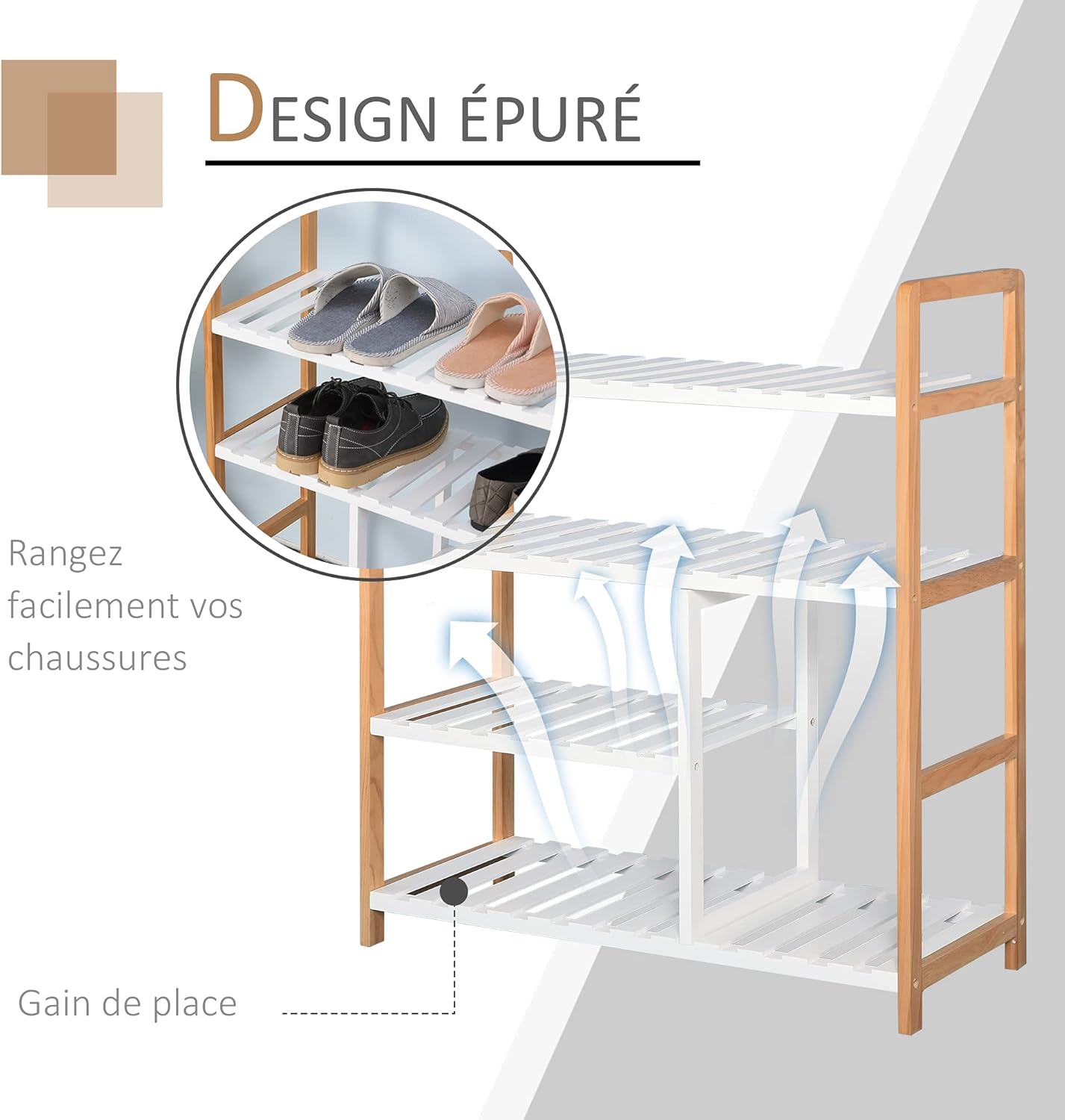 Detalle 2 de HOMCOM Étagère à Chaussures 4 niveaux MDF Blanc