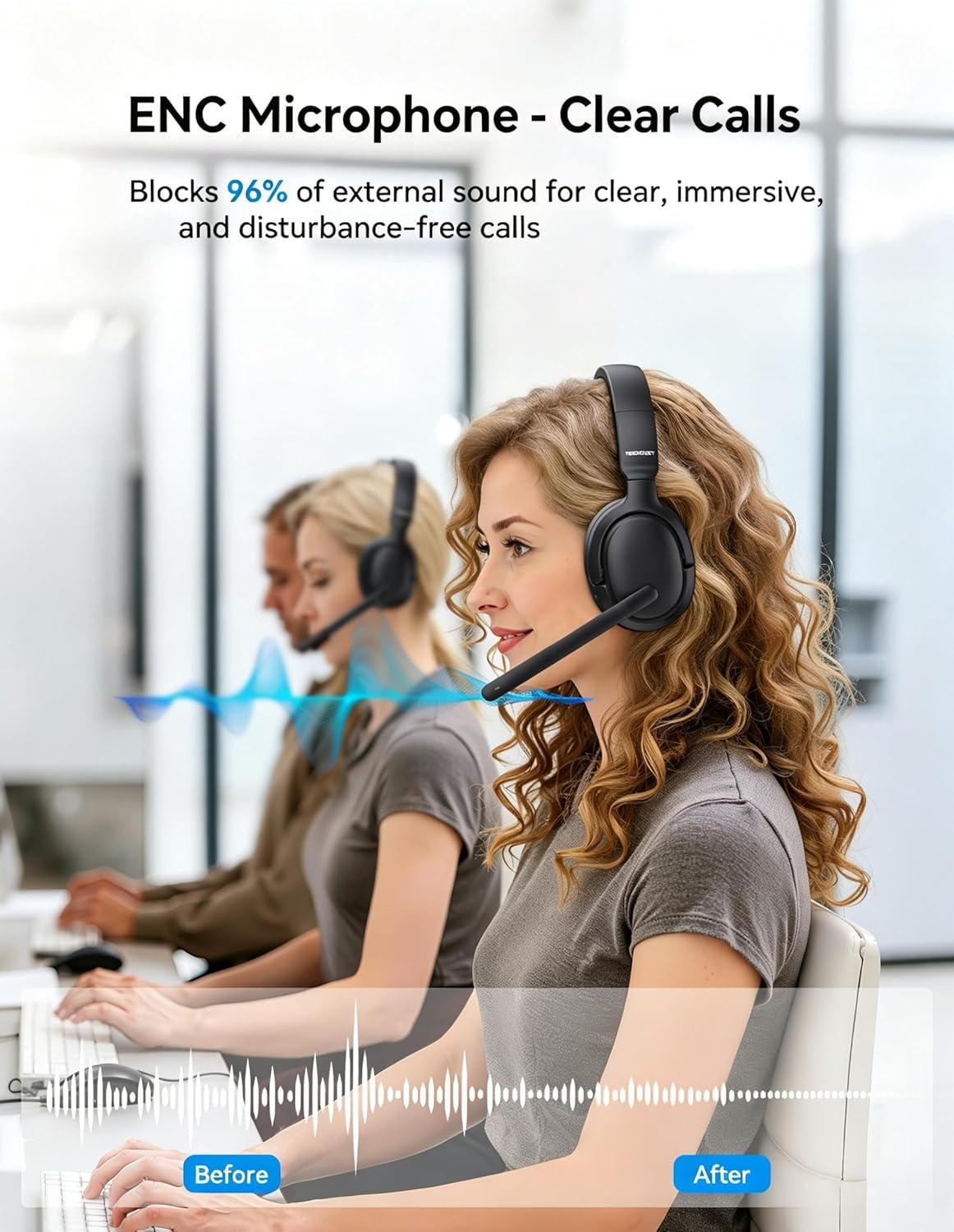 Detalle de TECKNET 5.4 Bluetooth Headphones Over Ear with Dual Connection, 65H Battery and 2-in-1 Mono/Stereo
