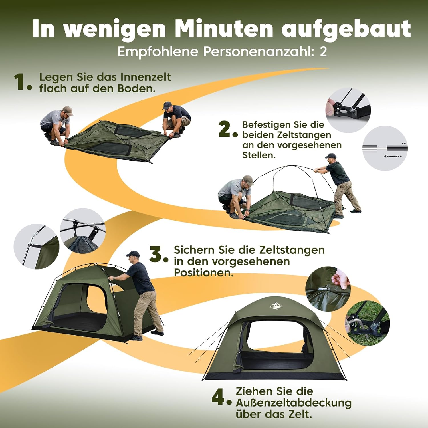Thumbnail 6 de Purebox Zelt Campingzelt 4 Personen – stabiles Stangenzelt, wasserdicht & windstabil, Armygrün