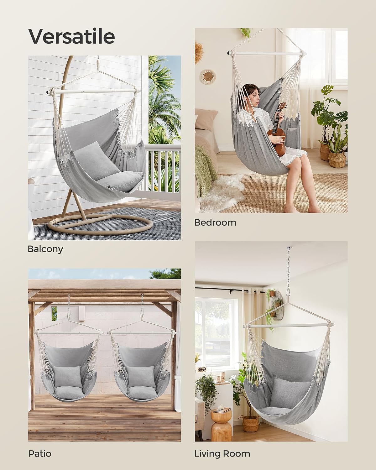 Detalle de SONGMICS Hammock Chair, 330.7 lb Capacity