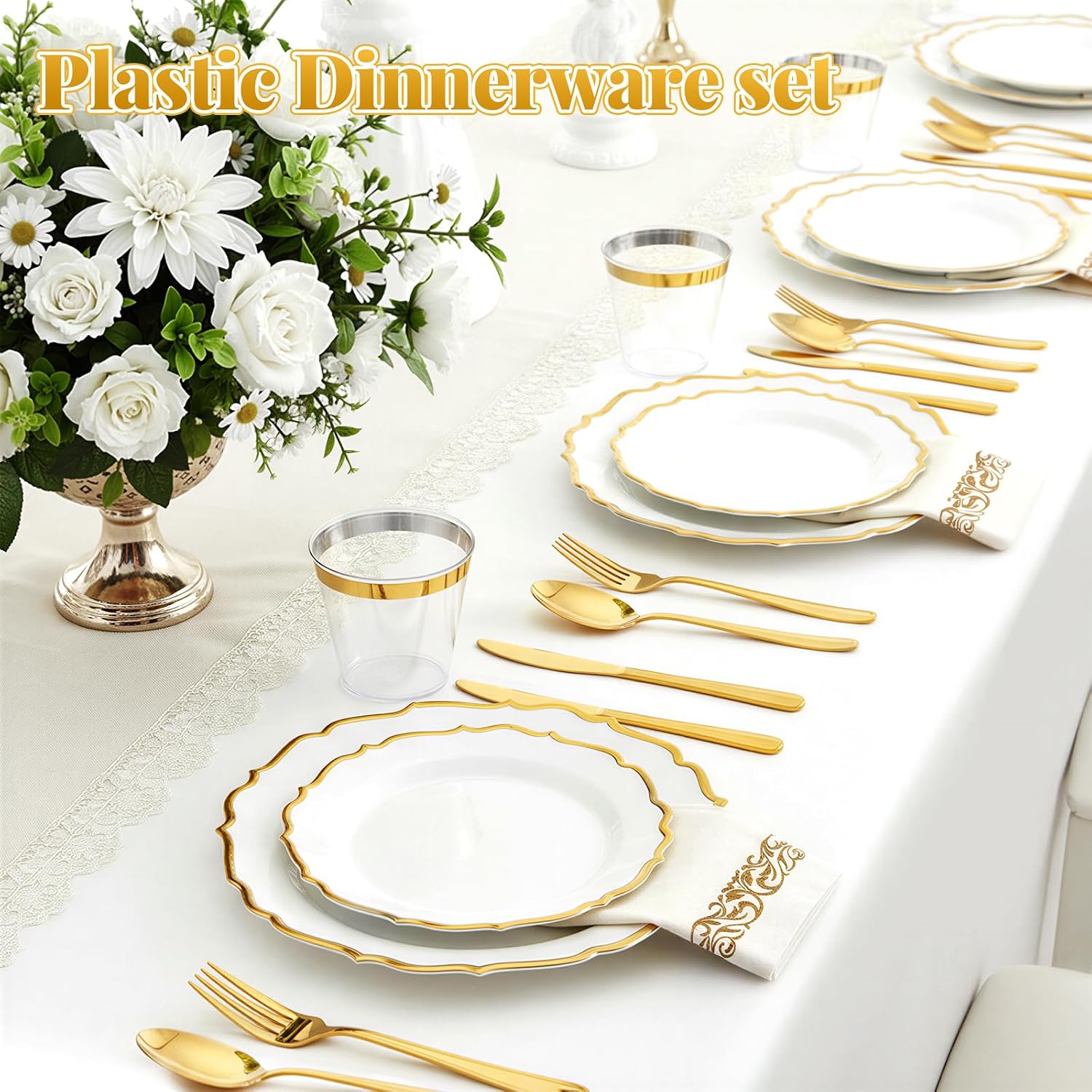 Detalle de Glowserve 175-Piece Disposable Plastic Dinnerware Set for 25 Guests