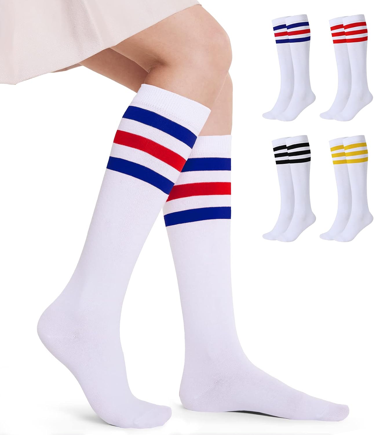 Detalle de FITRELL Women's Knee-High Athletic Socks, Striped Tube Style