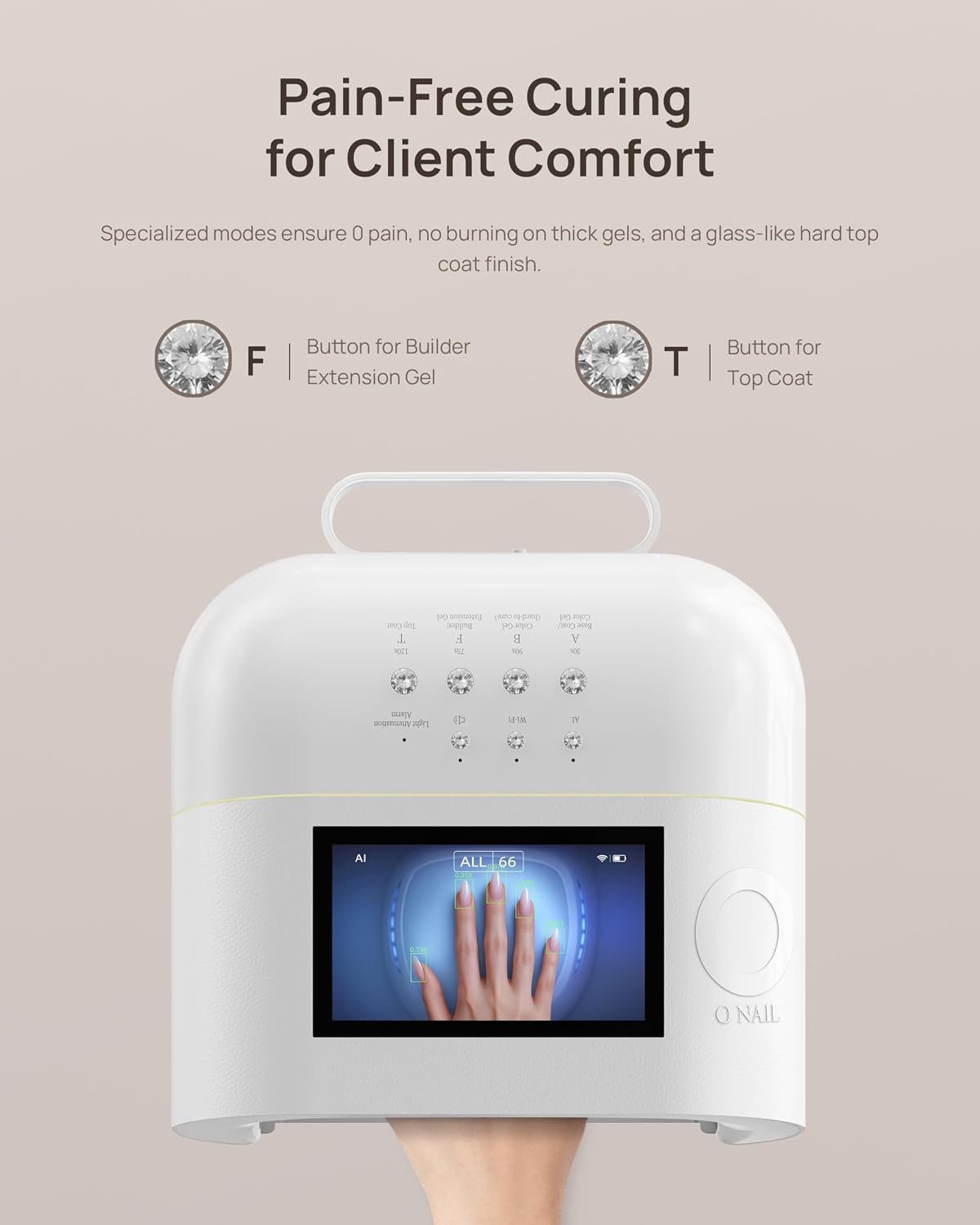 Detalle de ONAIL AI UV LED Nail Lamp for Gel Nails (Cordless, 20,000mAh) — Portable, Smart Curing for Professionals