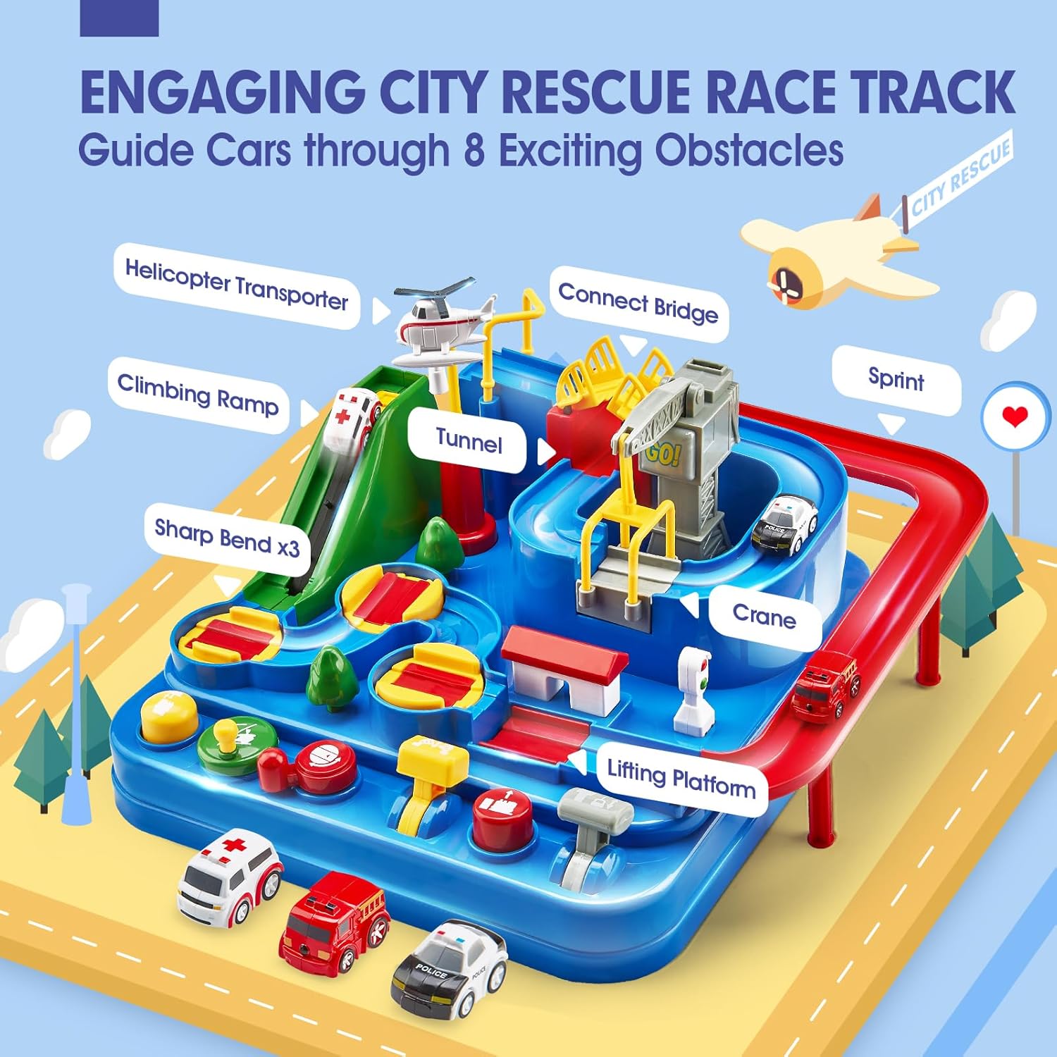 Detalle 2 de Toys for 3 Year Old Boys STEM Race Track Playset – Large Educational Car Track