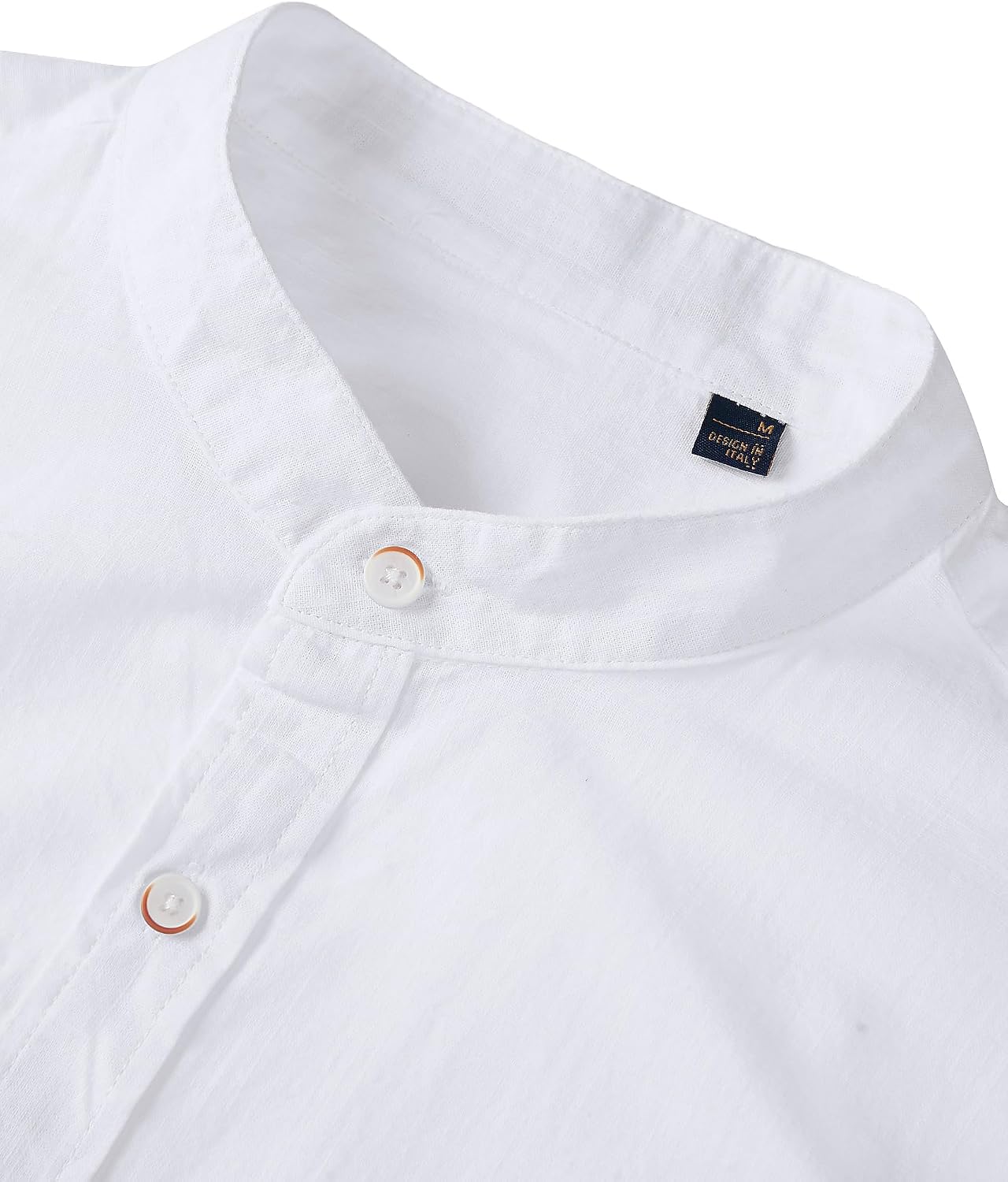 Thumbnail 2 de siliteelon Men’s Grandad Collar Long Sleeve Linen Shirt with Pocket (Regular Fit)