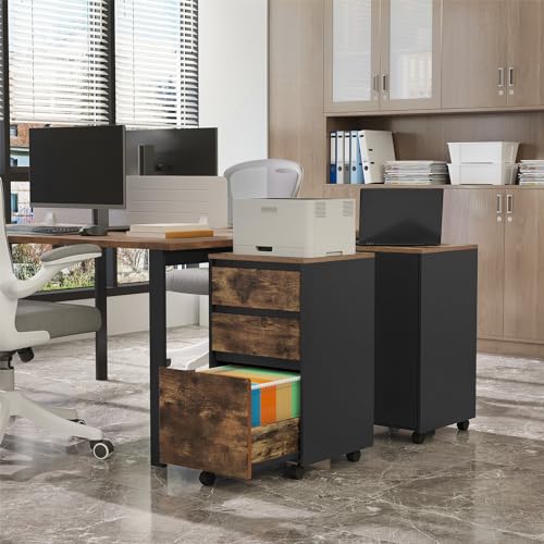 Thumbnail 1 de WOLTU Archivador Móvil 3 Cajones con Ruedas, Roble y Negro 🗄️