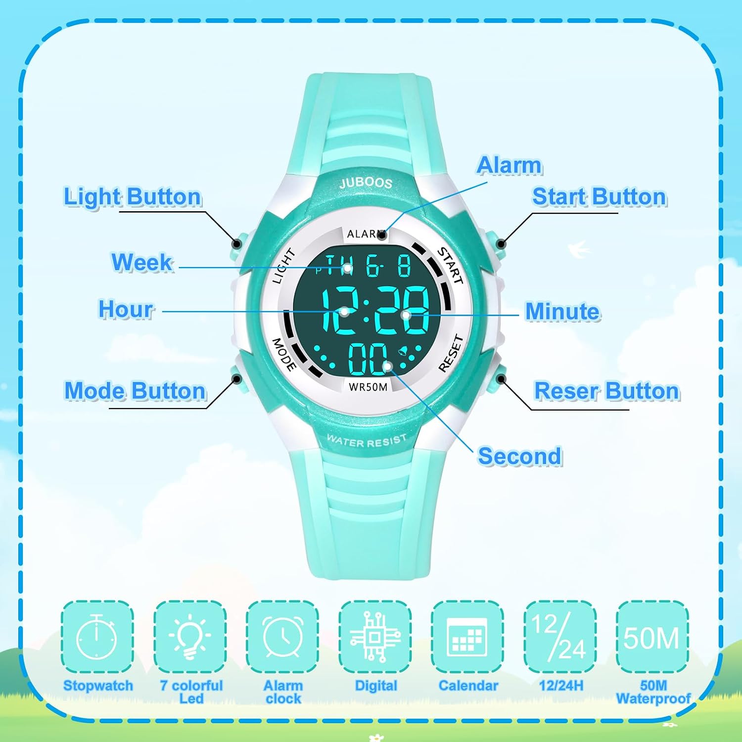 Detalle 2 de Juboos Reloj Digital Deportivo para Niños 5ATM