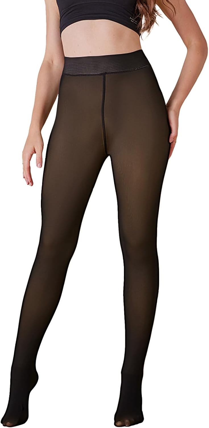 Detalle de FurBall Women's Winter Fleece-Lined Tights, Faux-Translucent Look