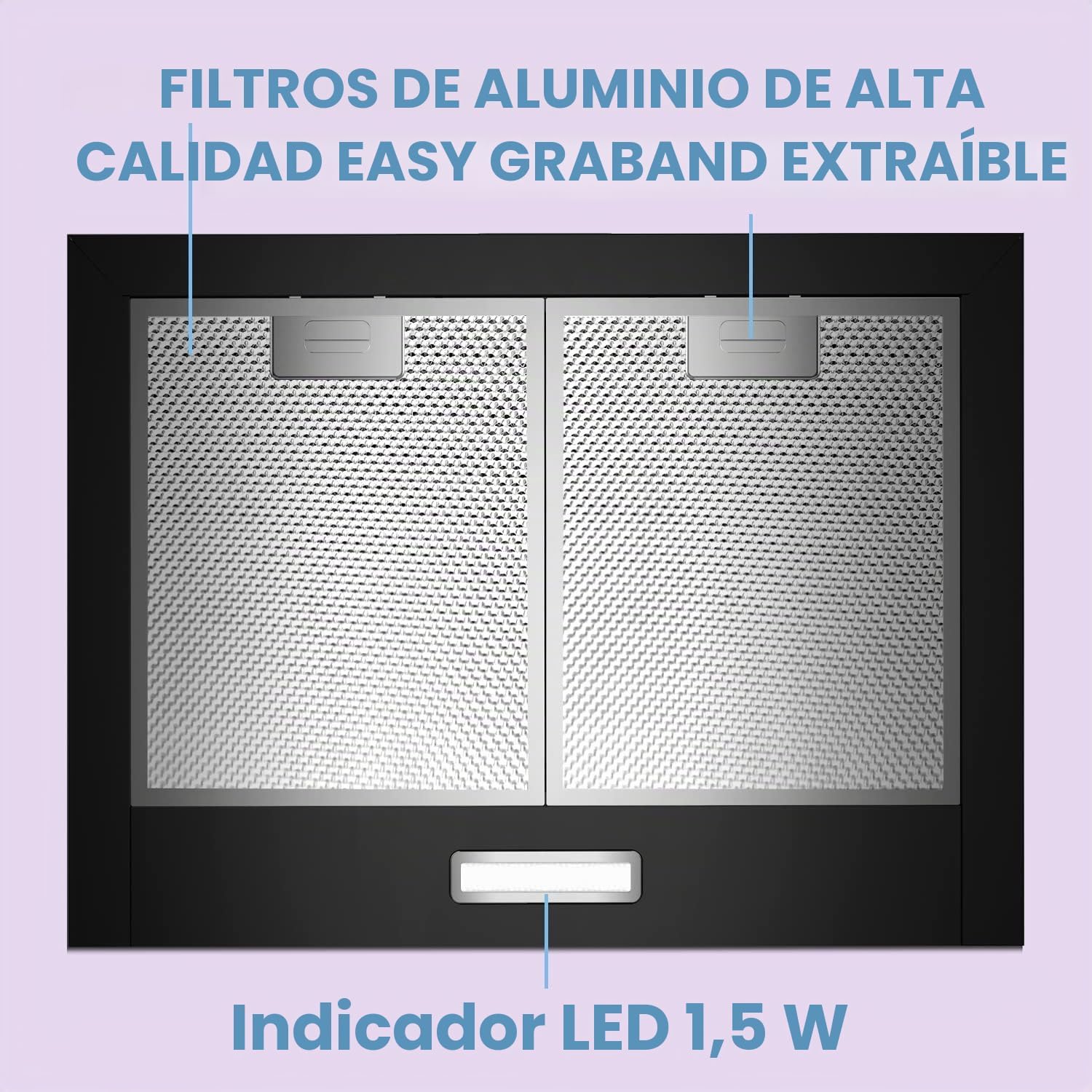 Detalle de Comfee' PYRA17B-60 campana extractora negra de 60 cm con LED y 400 m³/h