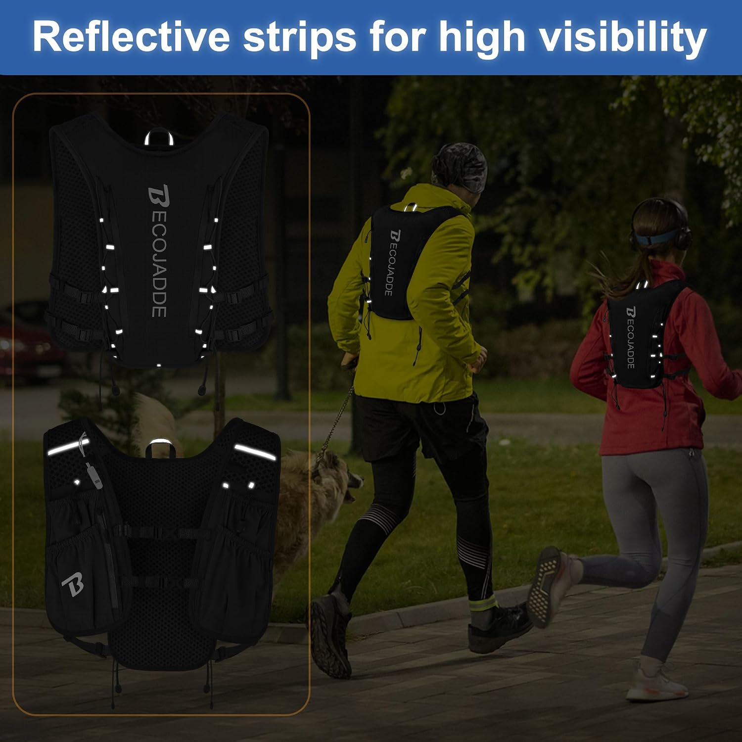 Detalle de Becojadde 5L/6L Hydration Running Vest: Lightweight Water Backpack for Marathon, Trail, Cycling & Hiking