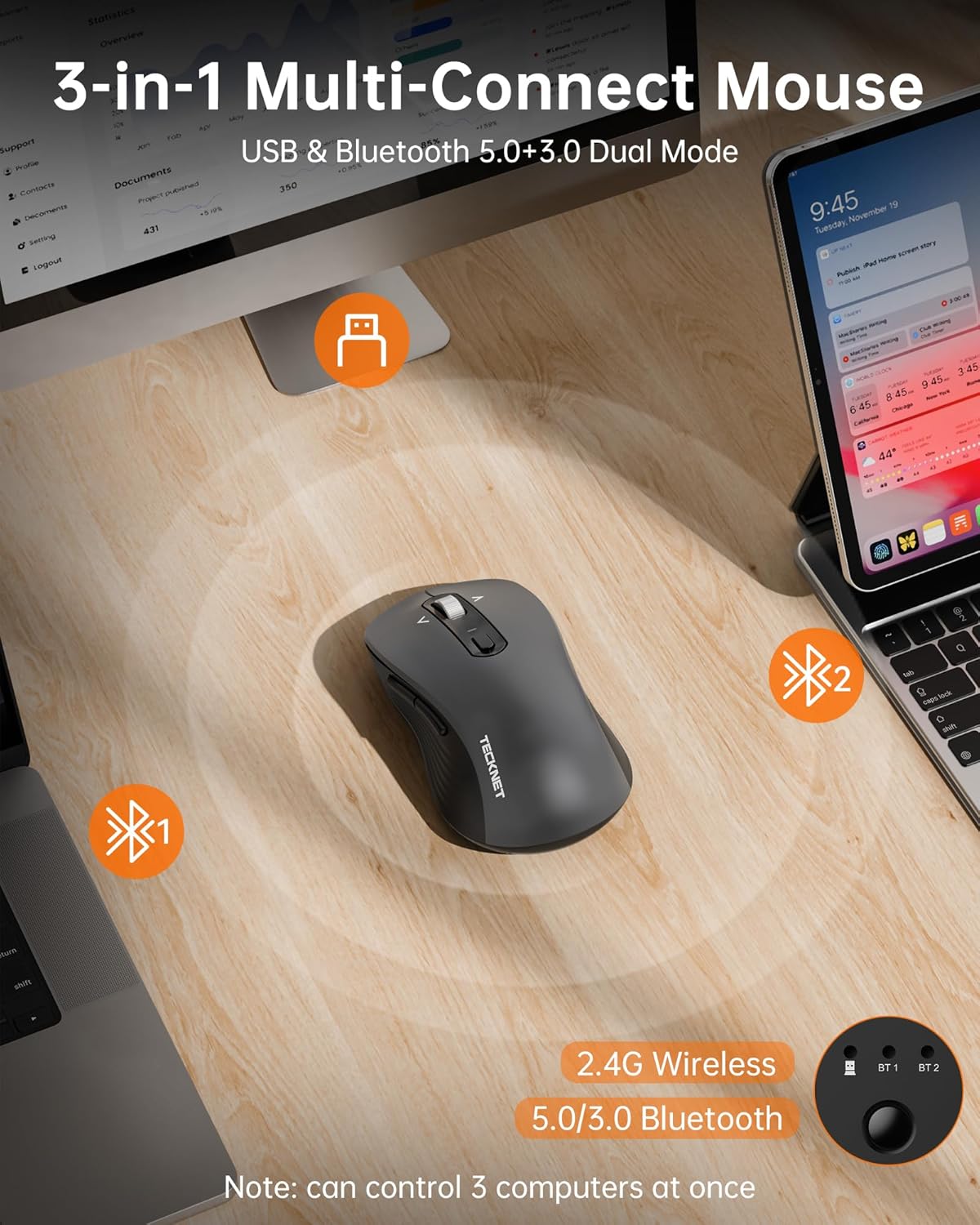 Thumbnail 3 de TECKNET Bluetooth Mouse 4800 DPI wireless mouse