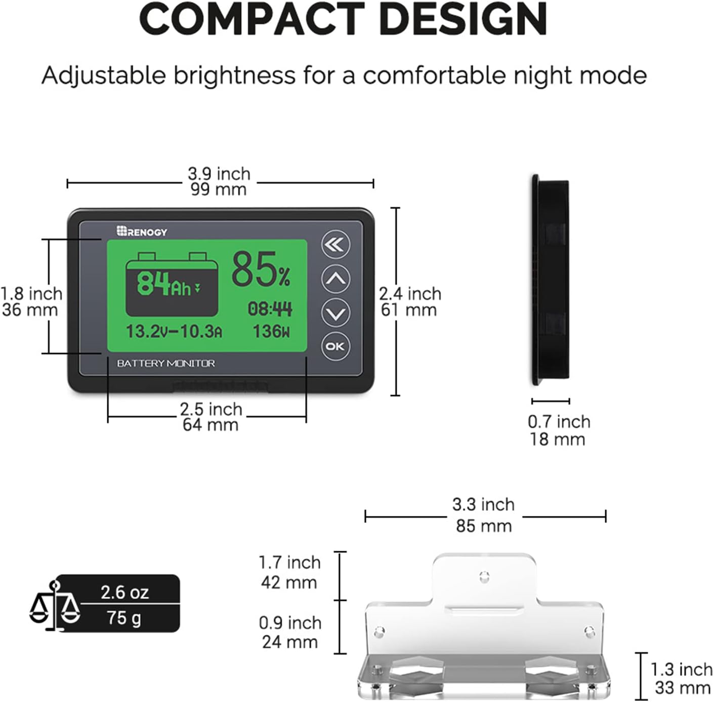 Detalle 2 de Renogy 500A battery monitor with shunt, 10V-120V