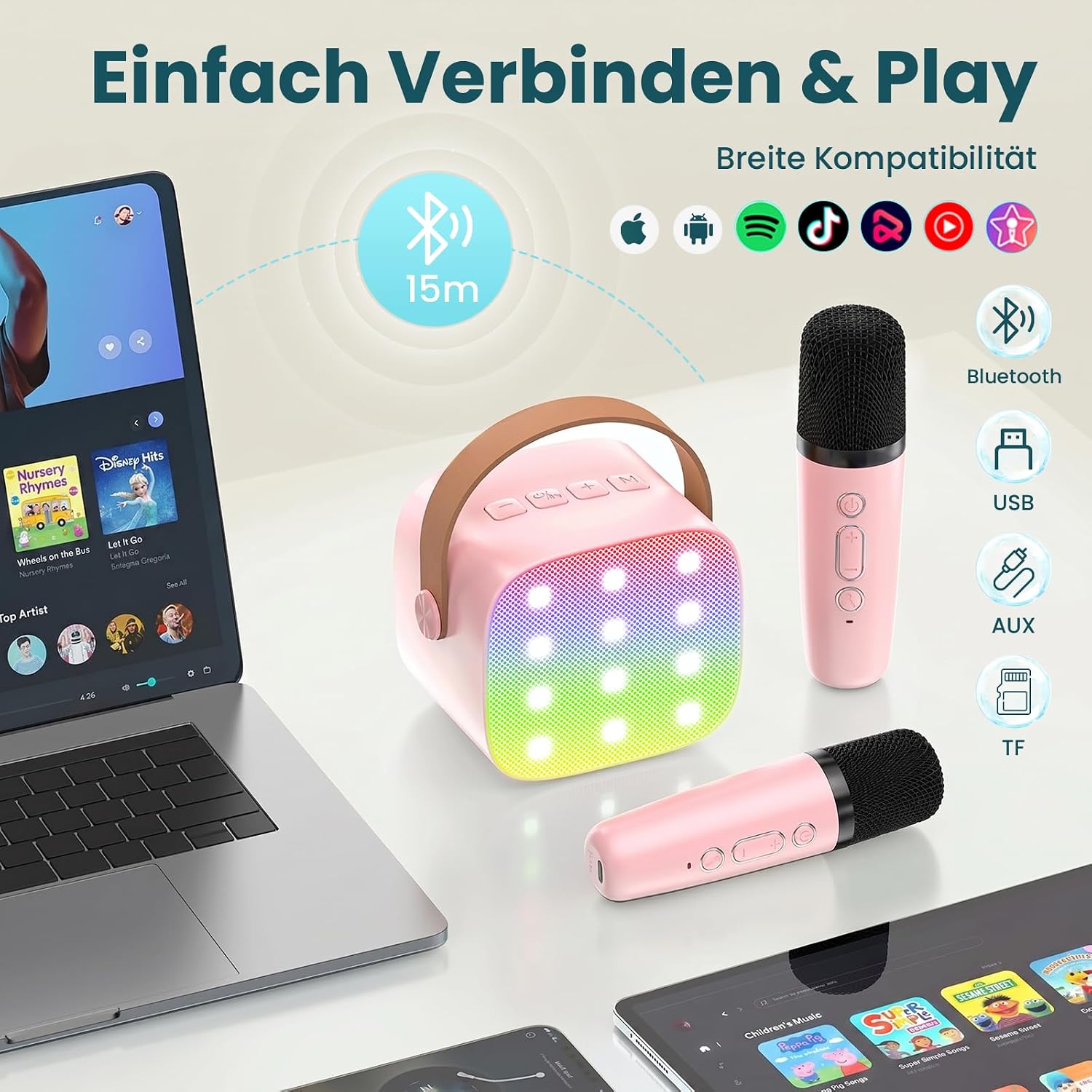 Thumbnail 2 de Premiumversion Mini Karaoke Maschine mit 2 Mikrofonen 🎤