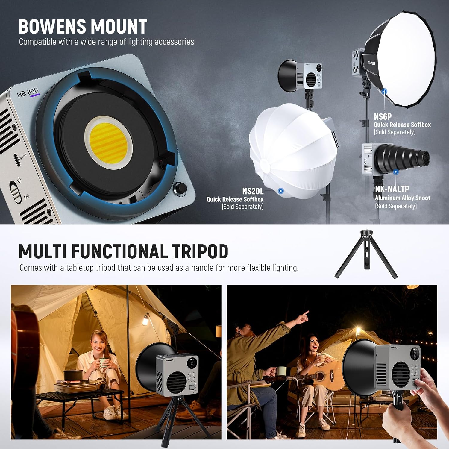 Detalle 2 de NEEWER HB80B 80W Bi-Colour LED Video Light with 72Wh Battery & 100W USB-C PD Adapter (APP/2.4G Control)
