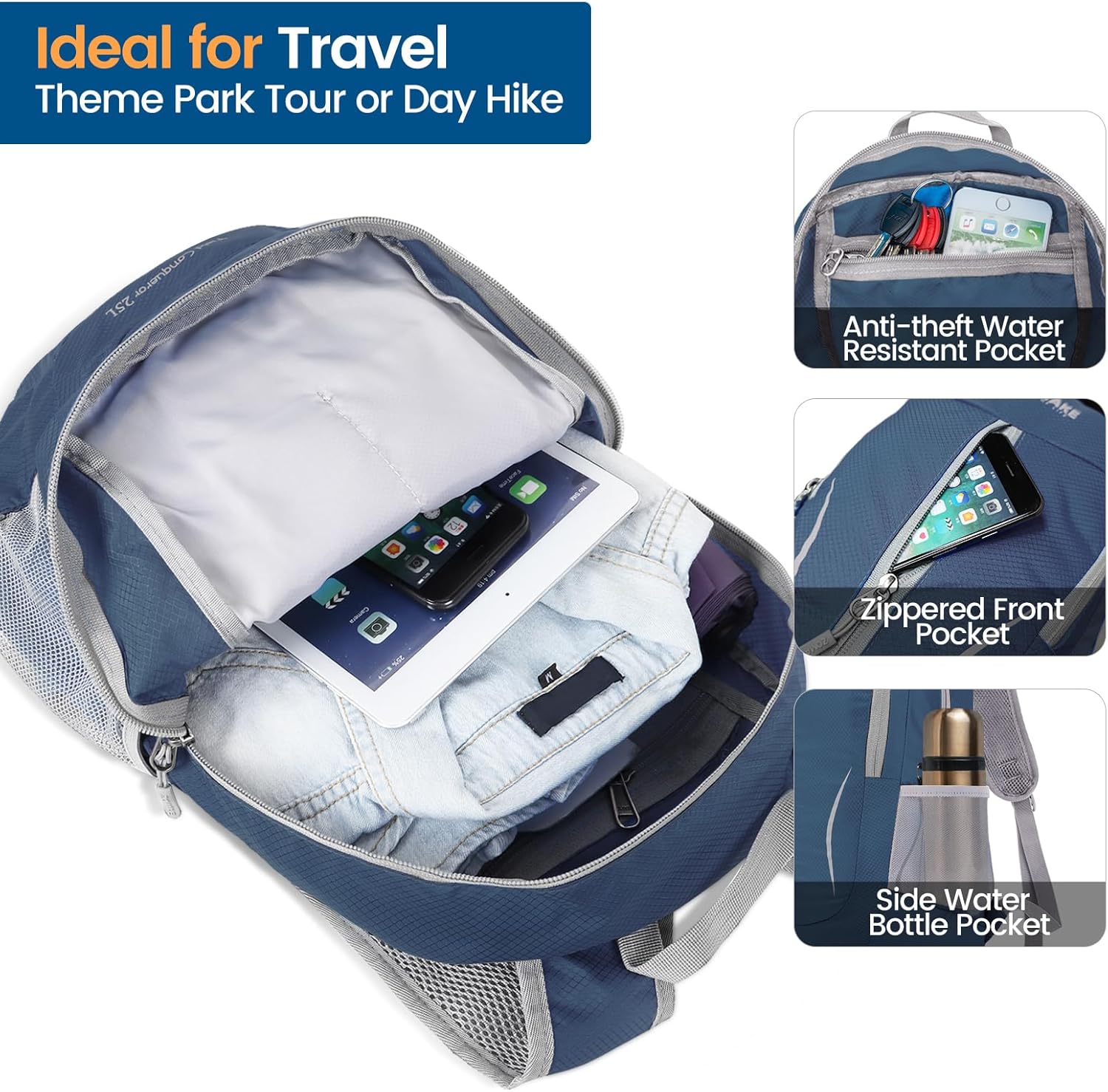 Thumbnail 2 de ZOMAKE Lightweight Foldable Backpack: 25L Packable Daypack for Travel, Hiking and Everyday Use