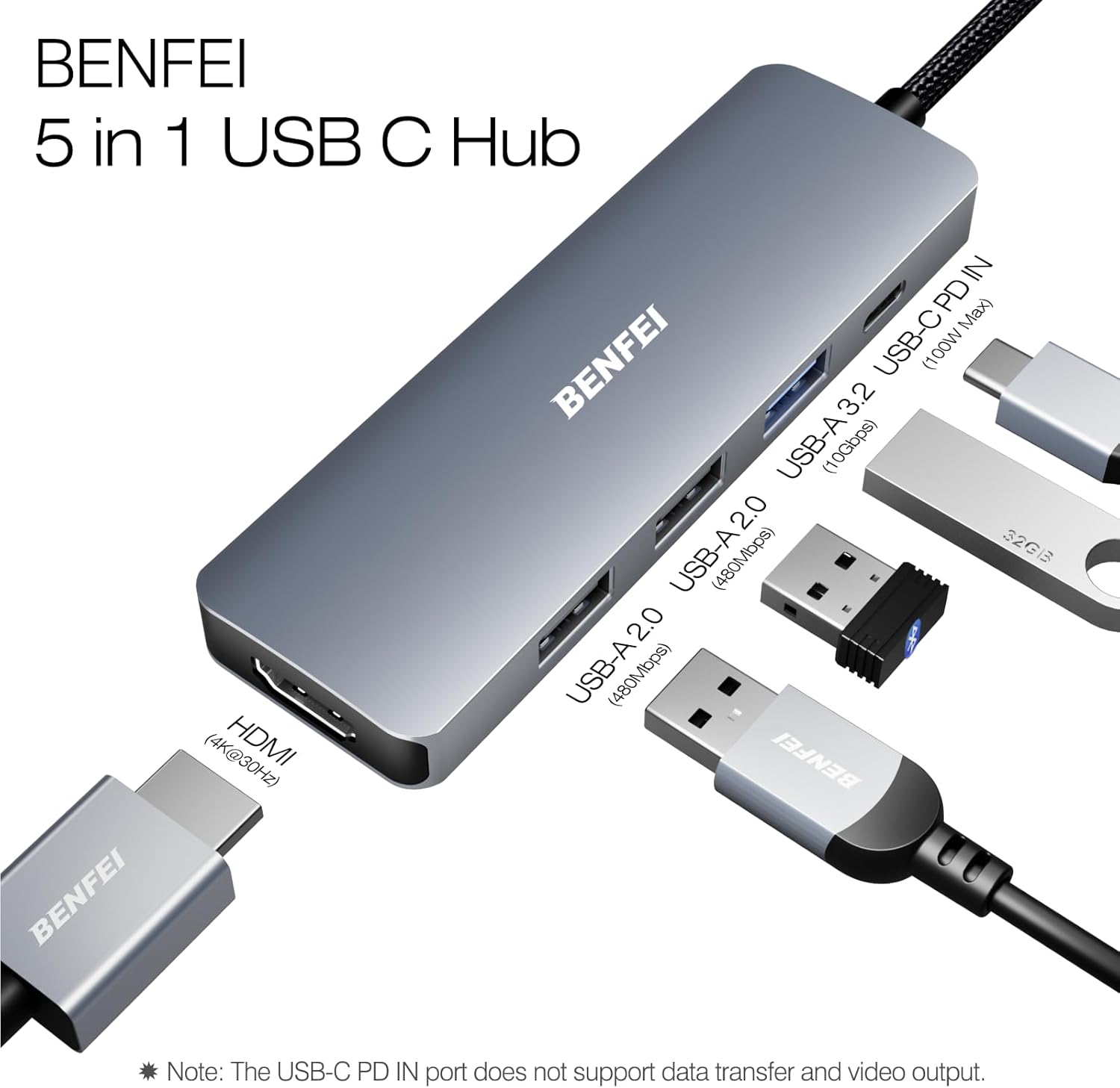 Thumbnail 2 de BENFEI USB C Hub 5in1 100W