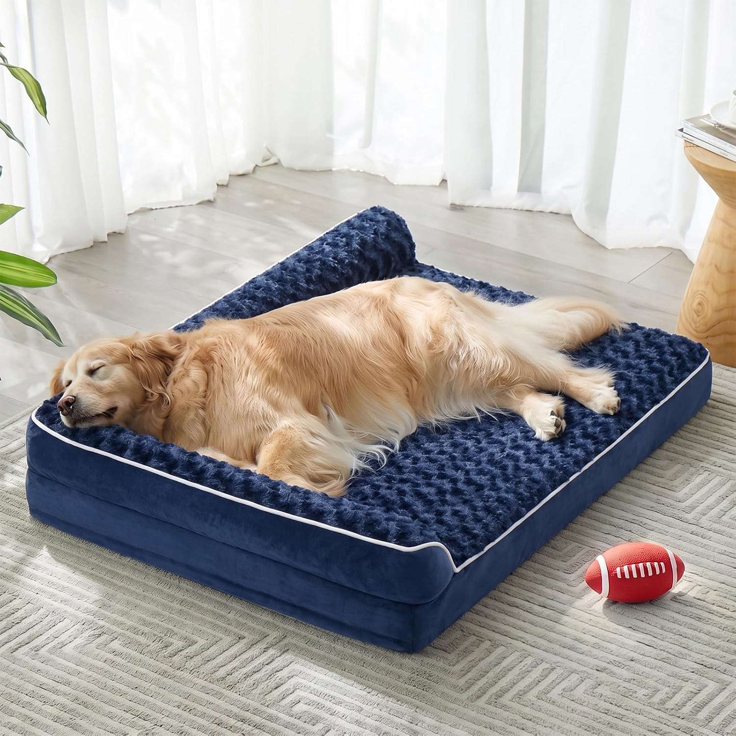 Detalle de BFPETHOME Orthopedic Dog Bed, 42 x 30 x 7.5-Inch L-Shaped, Washable