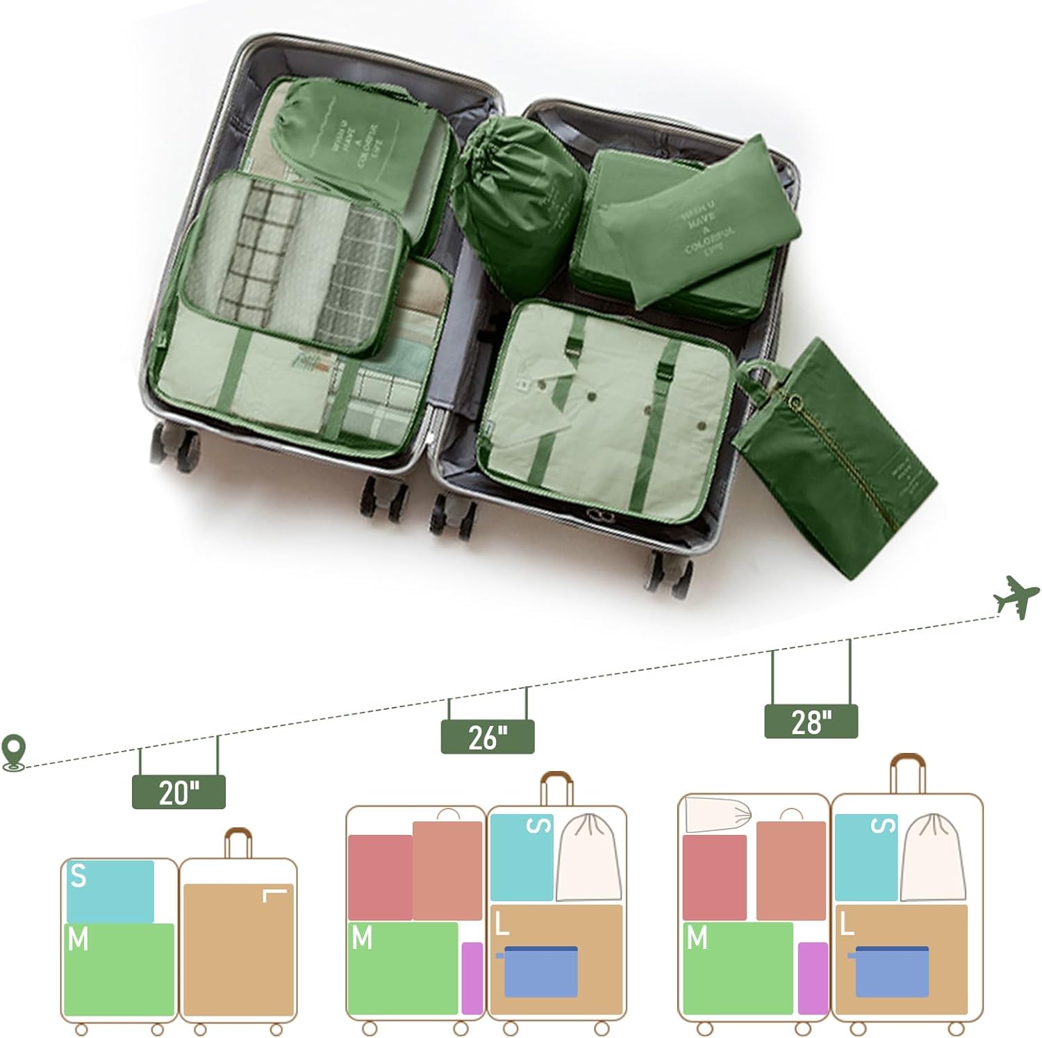 Thumbnail 5 de Koffer Organizer Set mit 10 Packing Cubes (olivgrün) – Reise-Organizer für Koffer, Schuhe & Wäsche