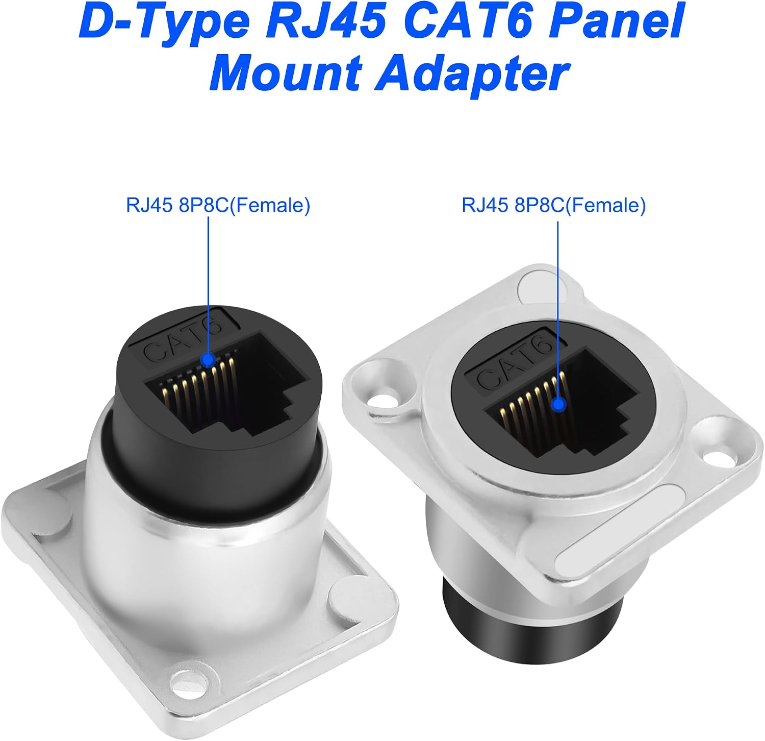 Detalle 2 de XMSJSIY D-Type RJ45 CAT6 Panel Mount Adapter: Pass-Through Ethernet Socket (2 Pack, Silver)