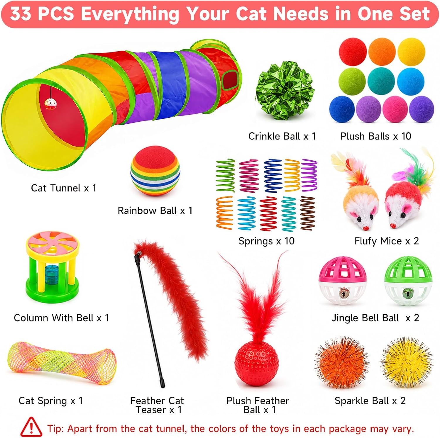 Detalle 2 de AILUKI N-RAINBOW-33 Cat Toy Set, 33 Pieces with 48.8-Inch Tunnel