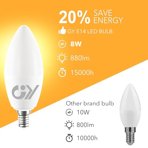 Detalle de GY Lampadine LED E14 8W 880 Lumen – Equivalenti a 60W, 4000K Luce Naturale, 12 Pezzi