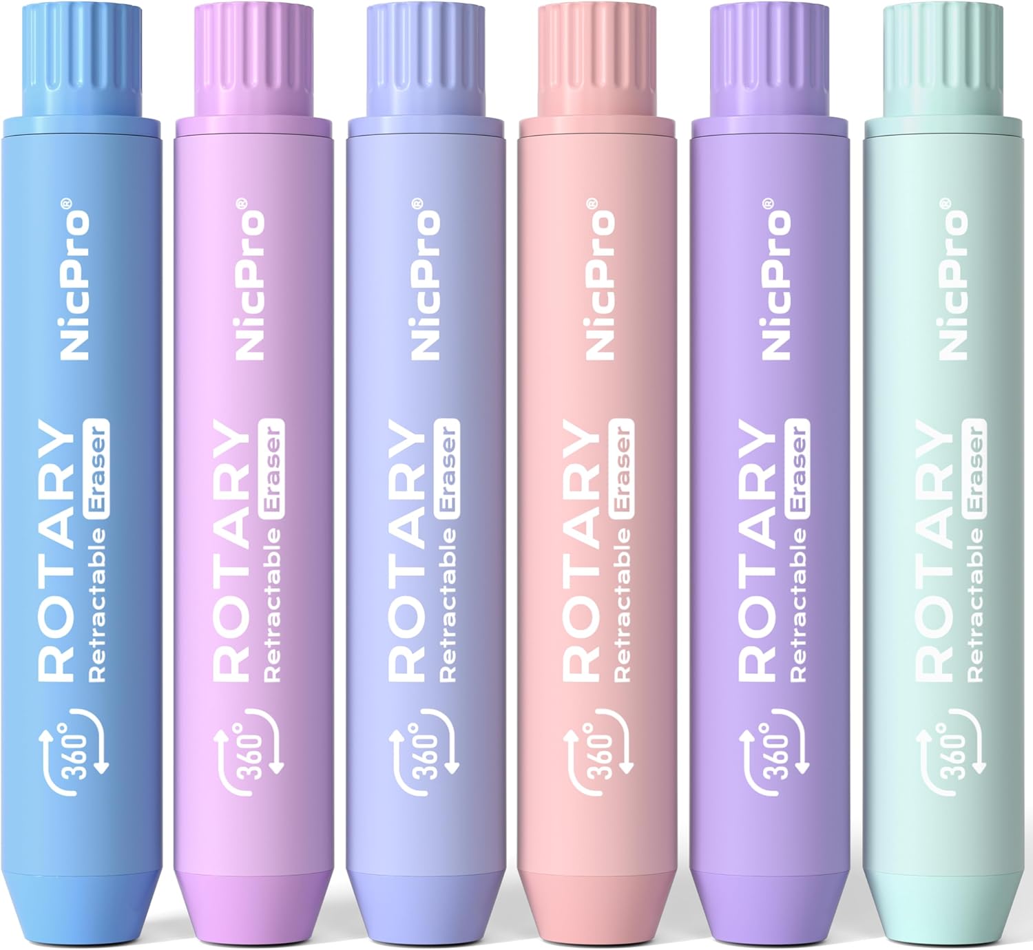 Detalle de Nicpro 6-Pack Retractable Erasers, Soft TPE with Twist-Up Design