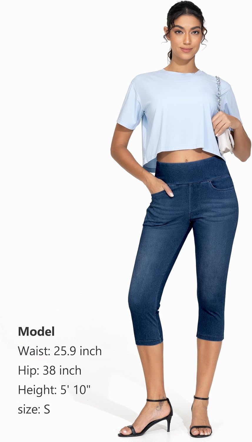 Thumbnail 5 de THE GYM PEOPLE Women's High Waist Capri Jeggings with 4 Pockets