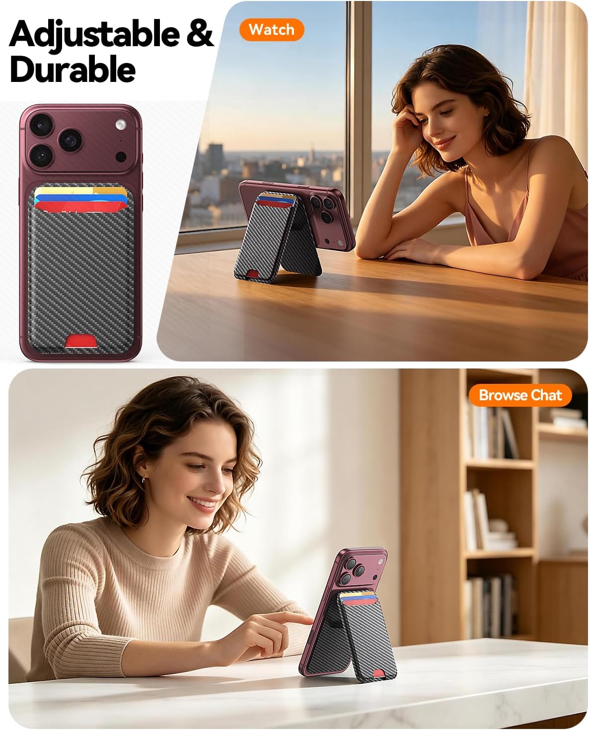 Detalle de Magnetic Phone Wallet Stand in Carbon Fiber