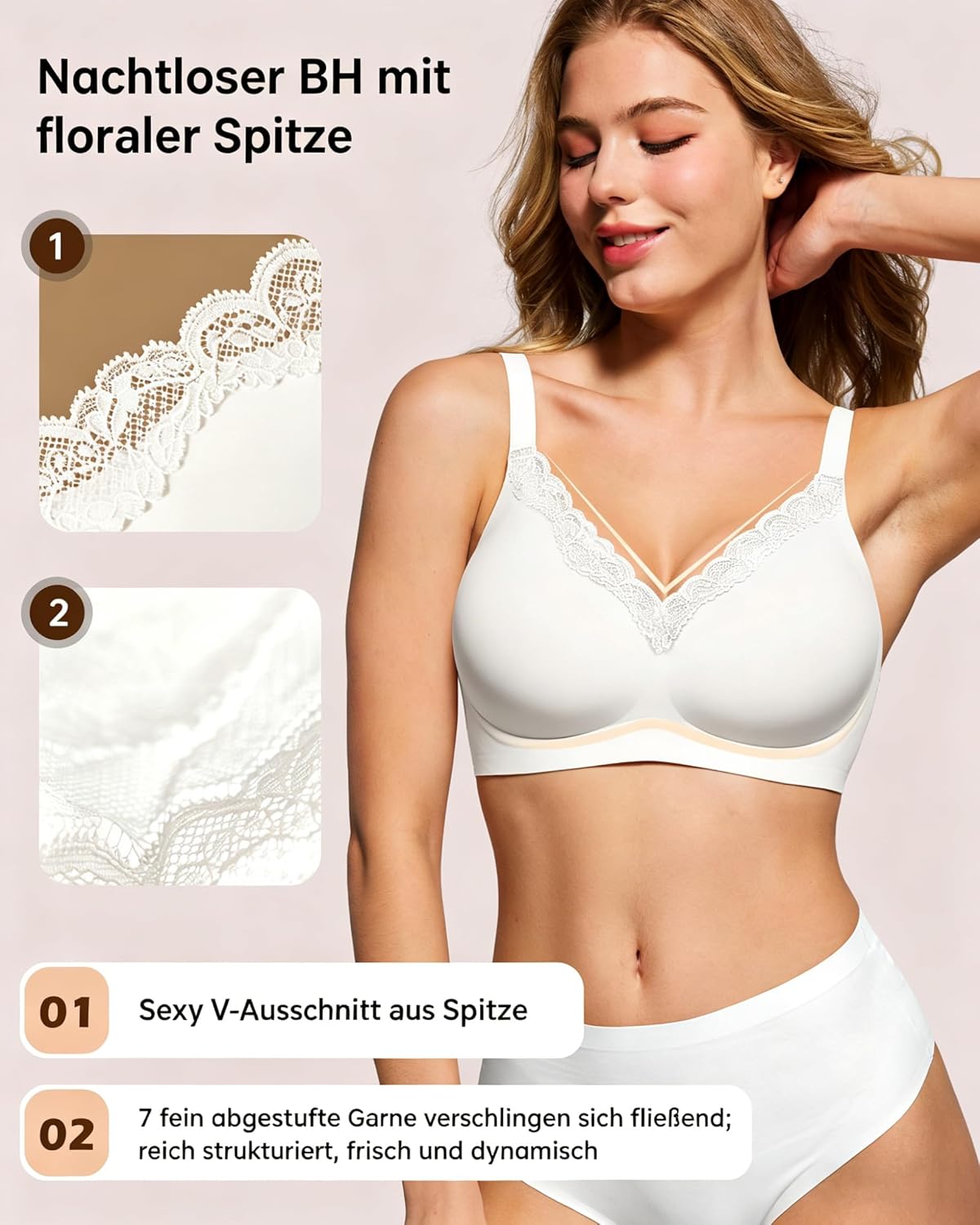 Thumbnail 1 de HORISUN BH Damen ohne Bügel mit V-Ausschnitt und Spitzenbesatz – nahtloser T-Shirt-BH mit sanftem Halt