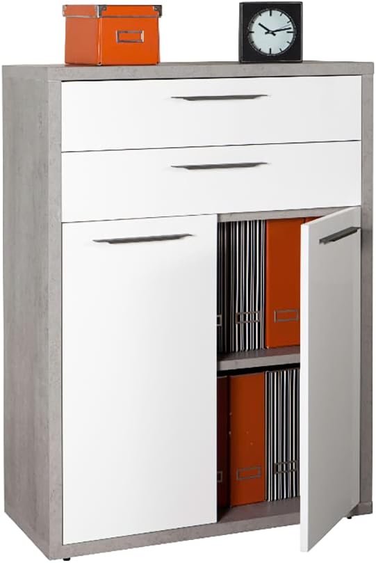 Detalle de Composad DISEGNO set ufficio completo da 9 mobili in cemento e bianco laccato