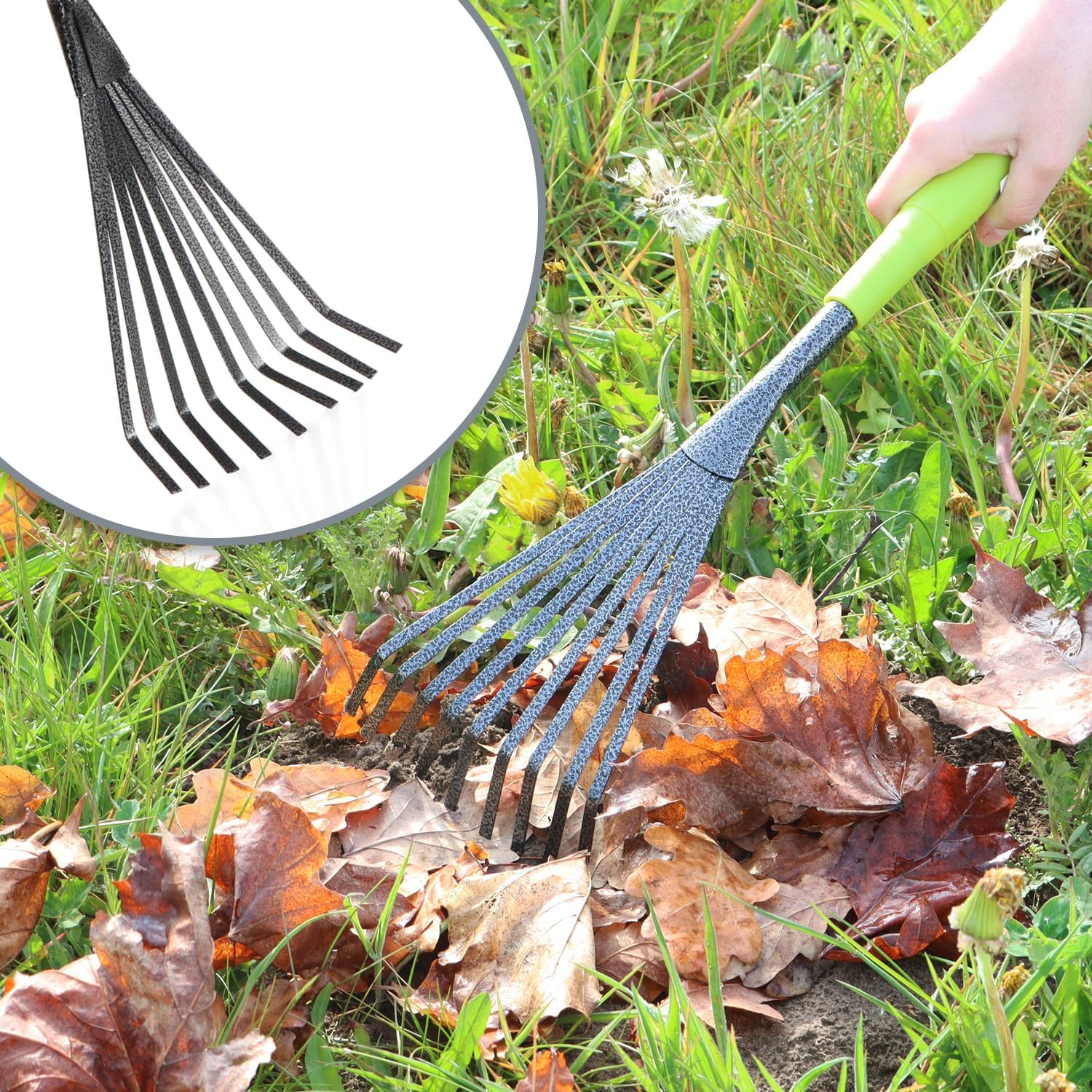 Thumbnail 4 de COM-FOUR set di attrezzi da giardino da 5 pezzi con doppia zappa, piccolo coltivatore, raschietto per giunti, rastrello a mano e cazzuola per fiori