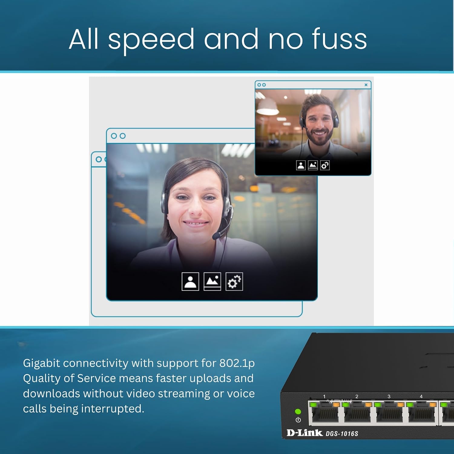 Thumbnail 6 de D-Link DGS-1016S 16-Port Unmanaged Gigabit-Switch (lüfterlos, Low-Profile Metallgehäuse, Desktop/Wandmontage)