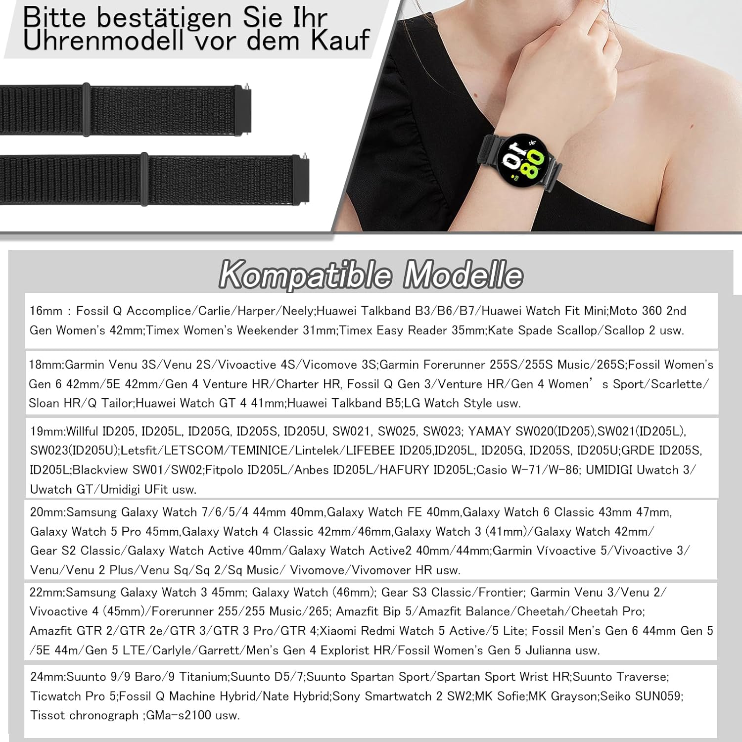 Thumbnail 1 de YCHDDER 24 mm Nylon-Armband mit Klettverschluss für viele Uhren mit 24-mm-Bandanstoß