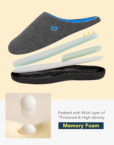 Detalle 2 de VeraCosy Men's Two-Tone Memory Foam Slippers (Dark Gray/Blue) – UK 12/13