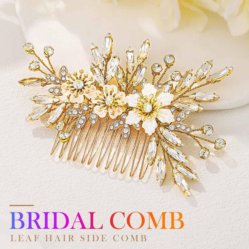 Thumbnail 6 de Zoestar Blumen Braut-Haarkamm goldener Strass