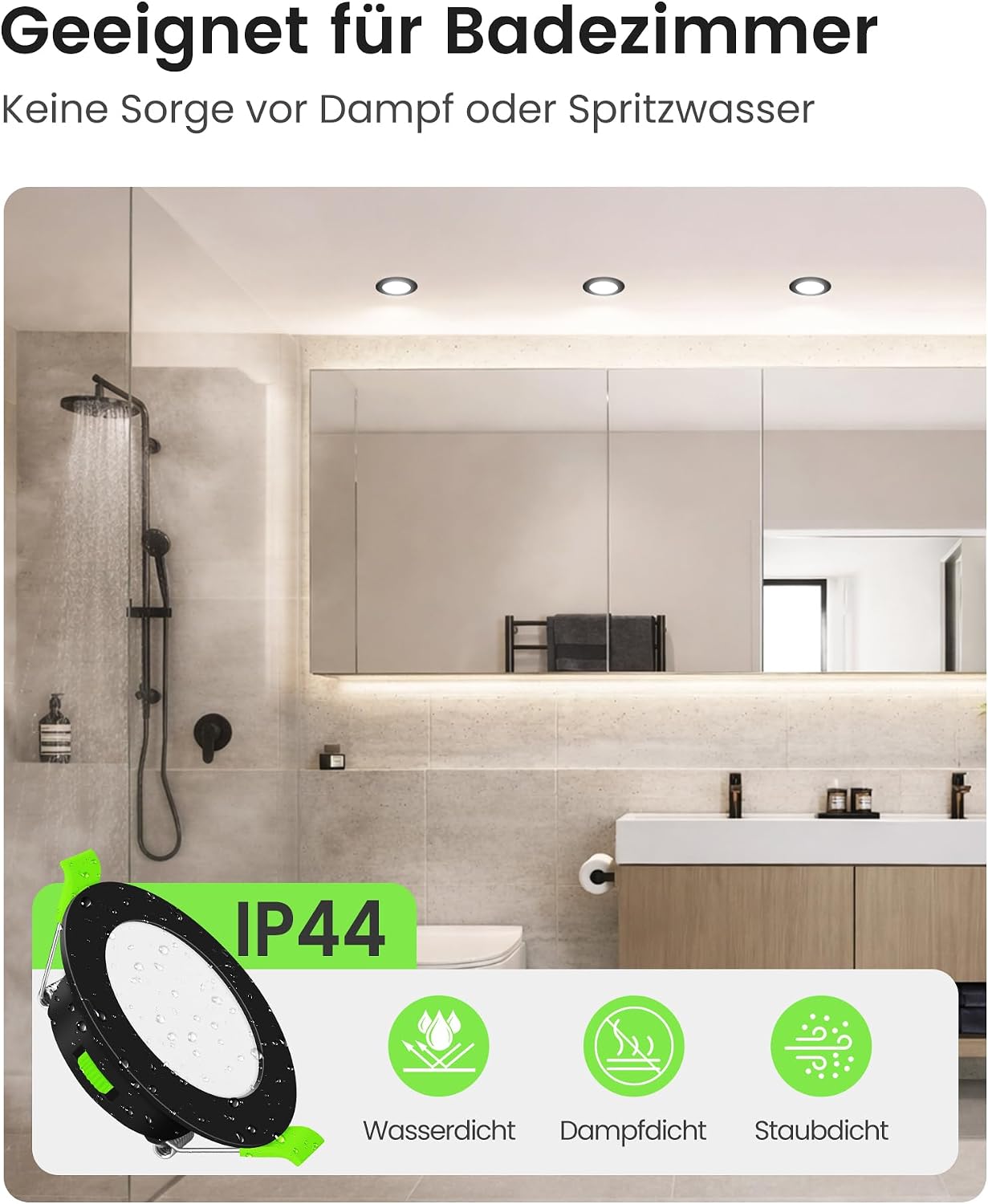 Detalle 2 de ALUSSO LED Einbaustrahler 230V 4W Flach – 12er Set, dimmbar, IP44, 3 Farbtemperaturen