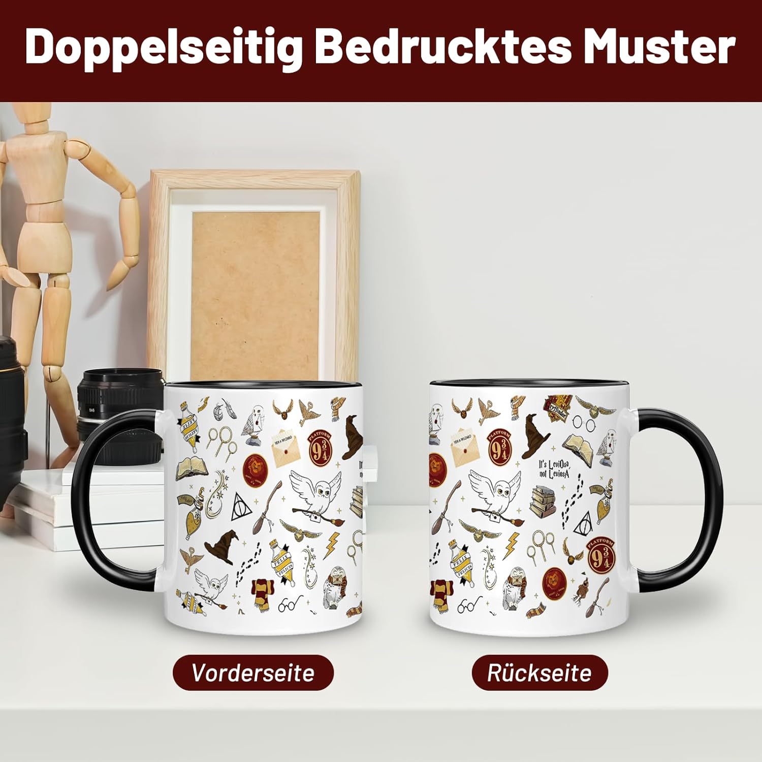 Detalle de Kaffeebecher mit Magischem Weltmuster – zweifarbige Keramik-Tasse, 350 ml, Geschenk für Romanliebhaber & Filmfans