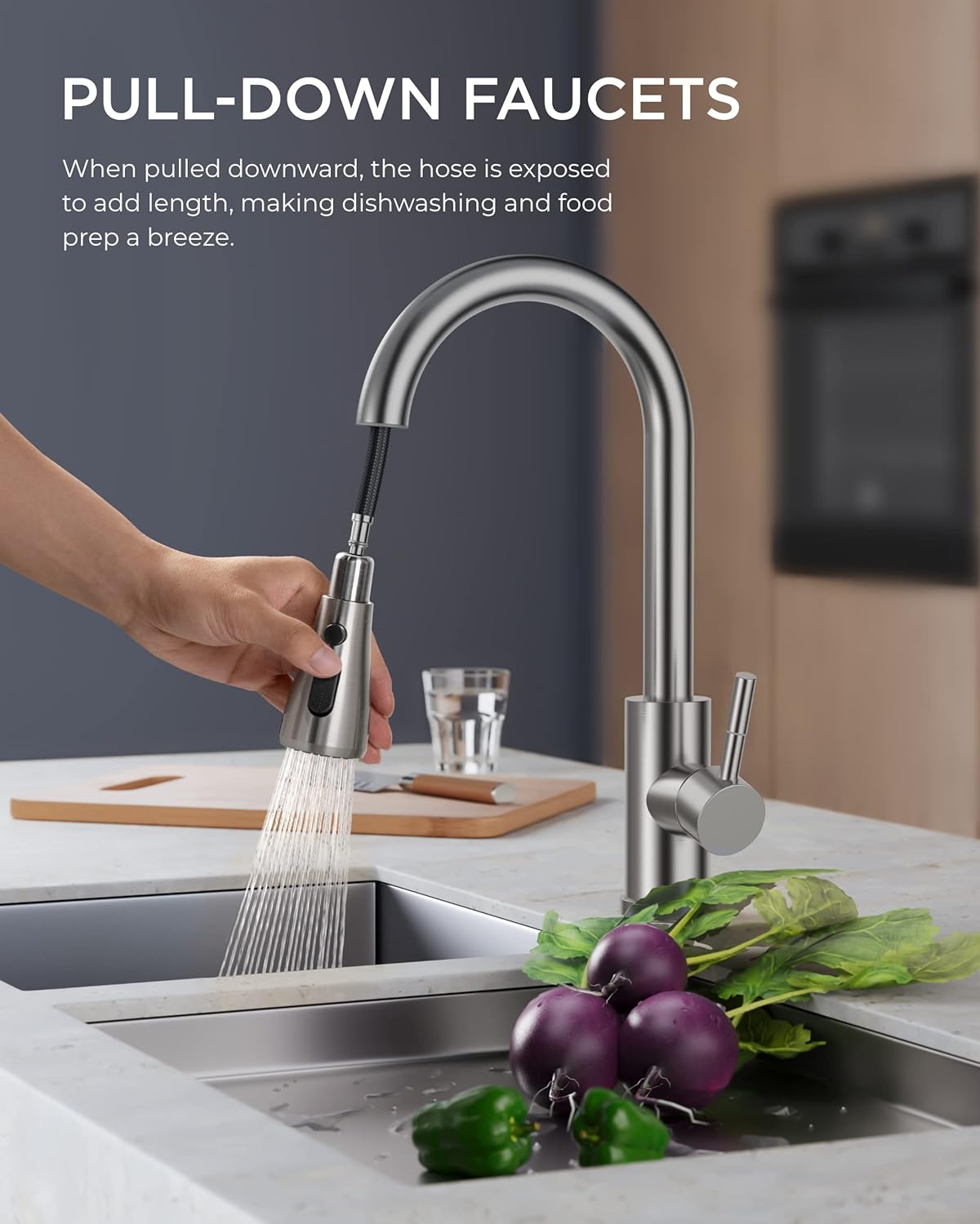 Detalle 2 de FORIOUS High-Arc Kitchen Faucet Brushed Nickel 🚰