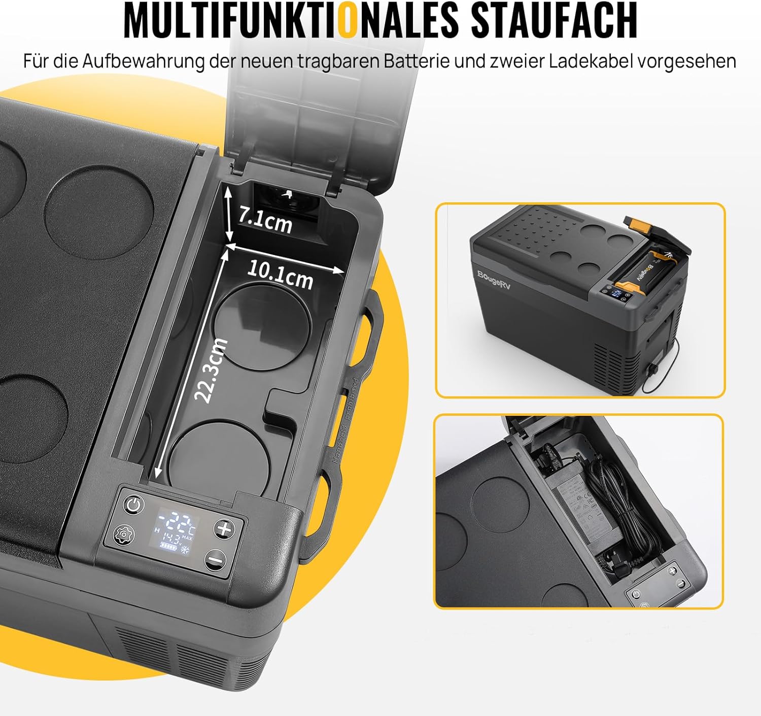 Detalle de BougeRV CRPRO Kompressor Kühlbox 12V mit 277Wh Akku – 29 Liter, tragbar, für Auto & Camping