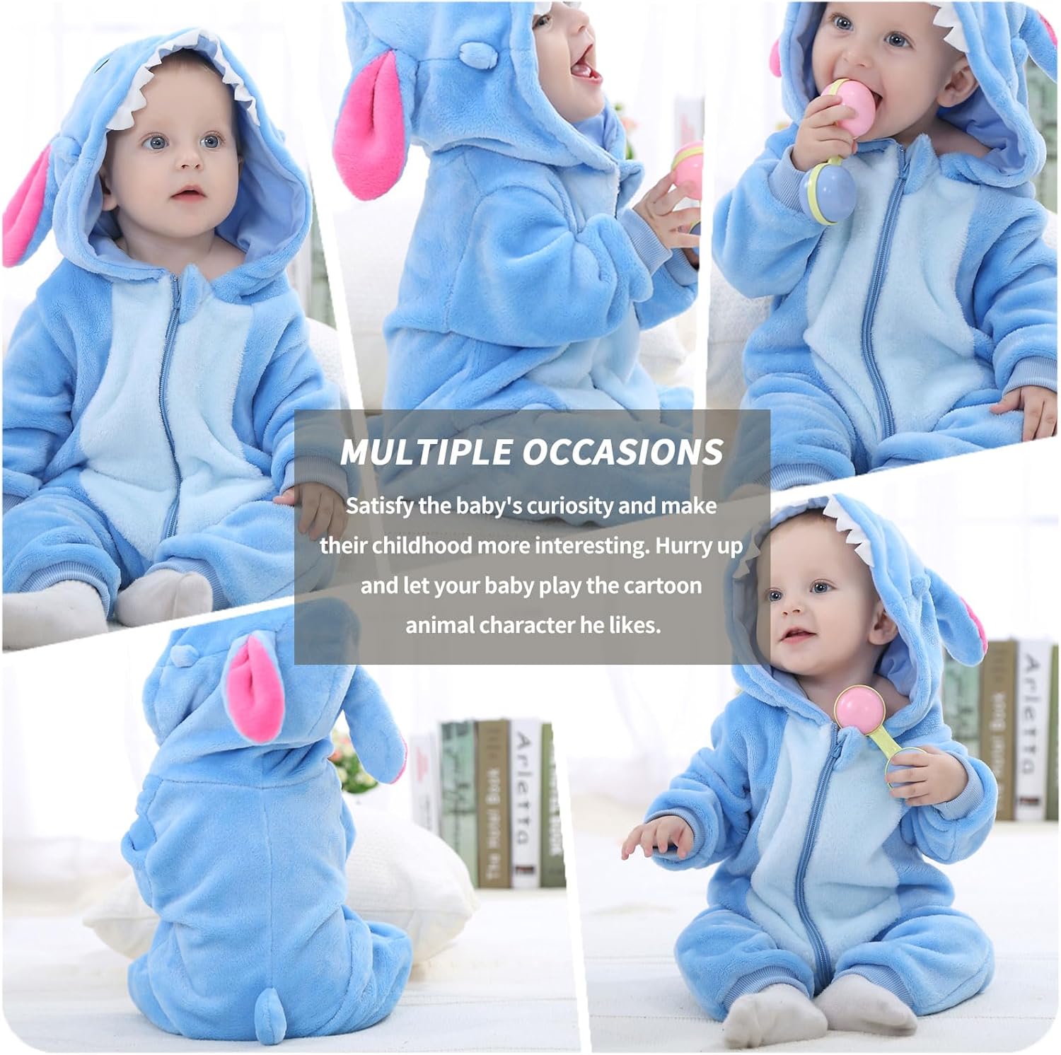 Thumbnail 5 de Baby Boys & Girls Hooded Flannel Dinosaur & Husky Romper (0–36 Months) with Zip