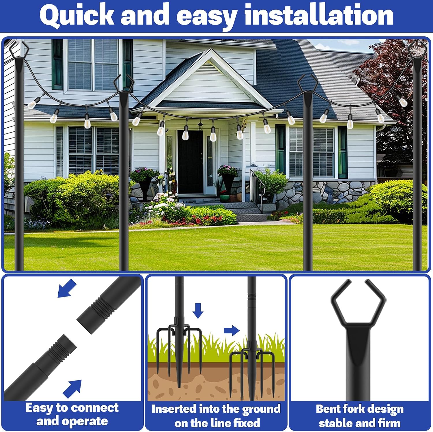 Detalle 1 de NSHWFW 6 Pack 10 Ft String Light Poles, Adjustable Metal Outdoor Stands