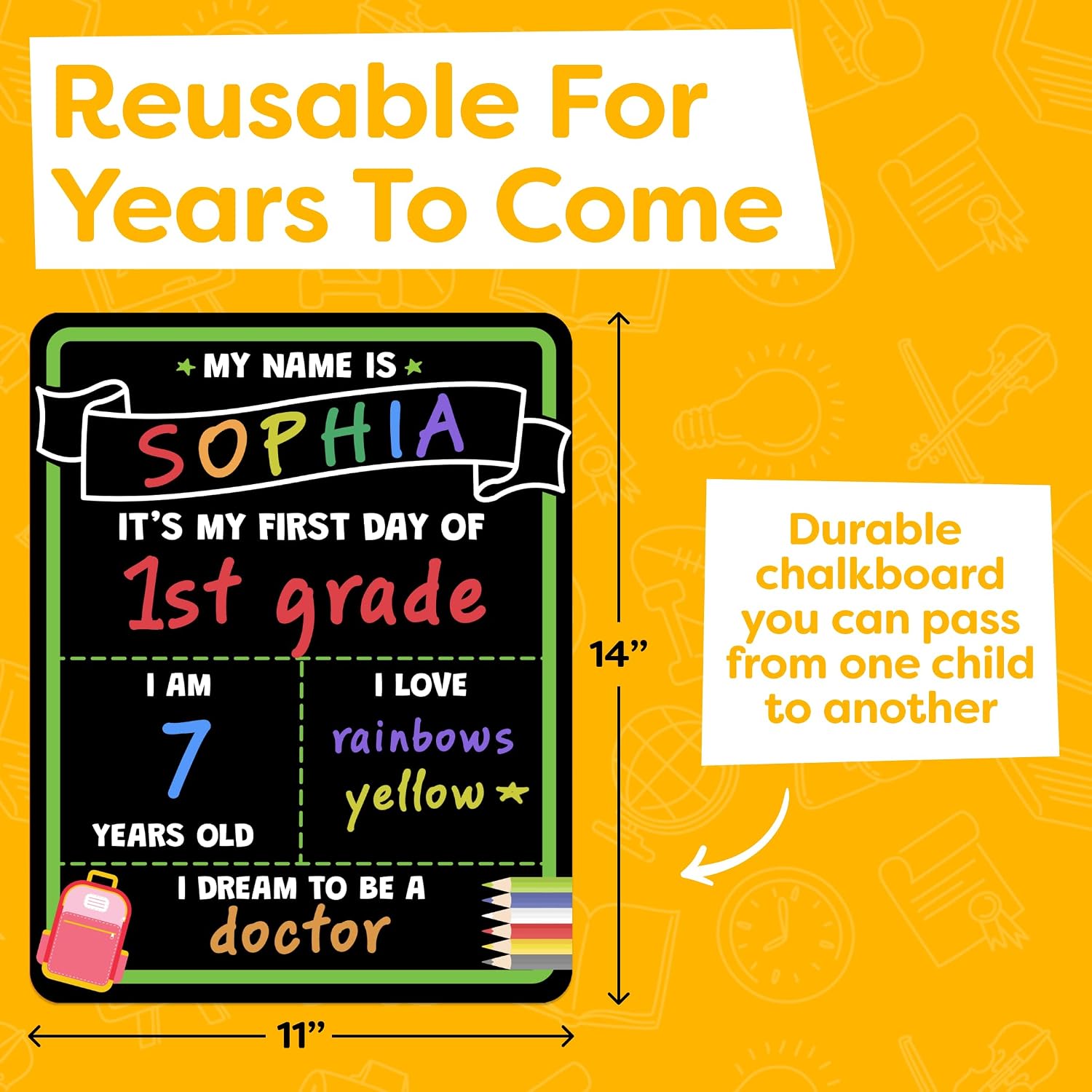 Thumbnail 4 de Momo & Nashi First Day of School Sign Board with Liquid Chalk Markers (14”x11” Double-Sided, Reusable)