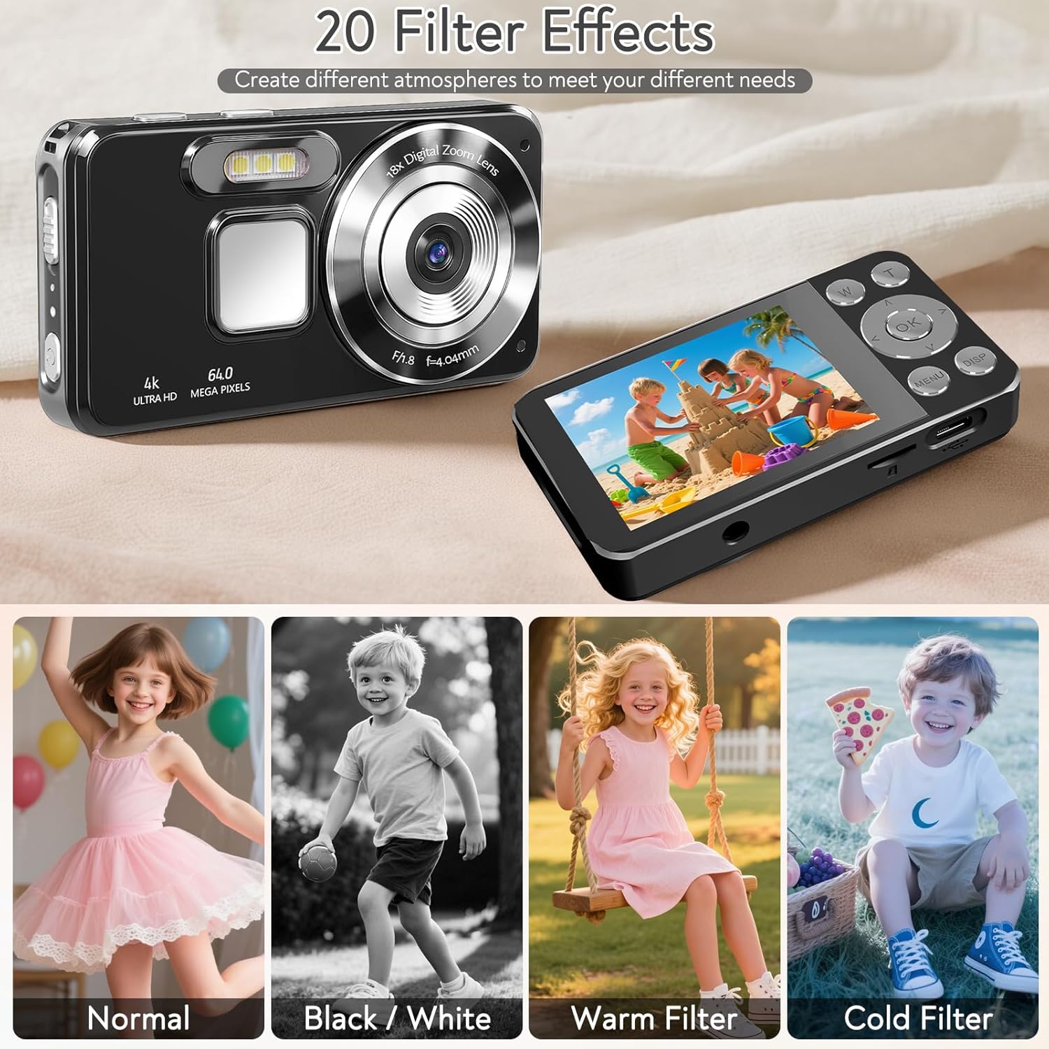 Detalle 2 de HERBYD Fotocamera Digitale 64MP con Display 2,8" e Zoom 18X – Rosa-2