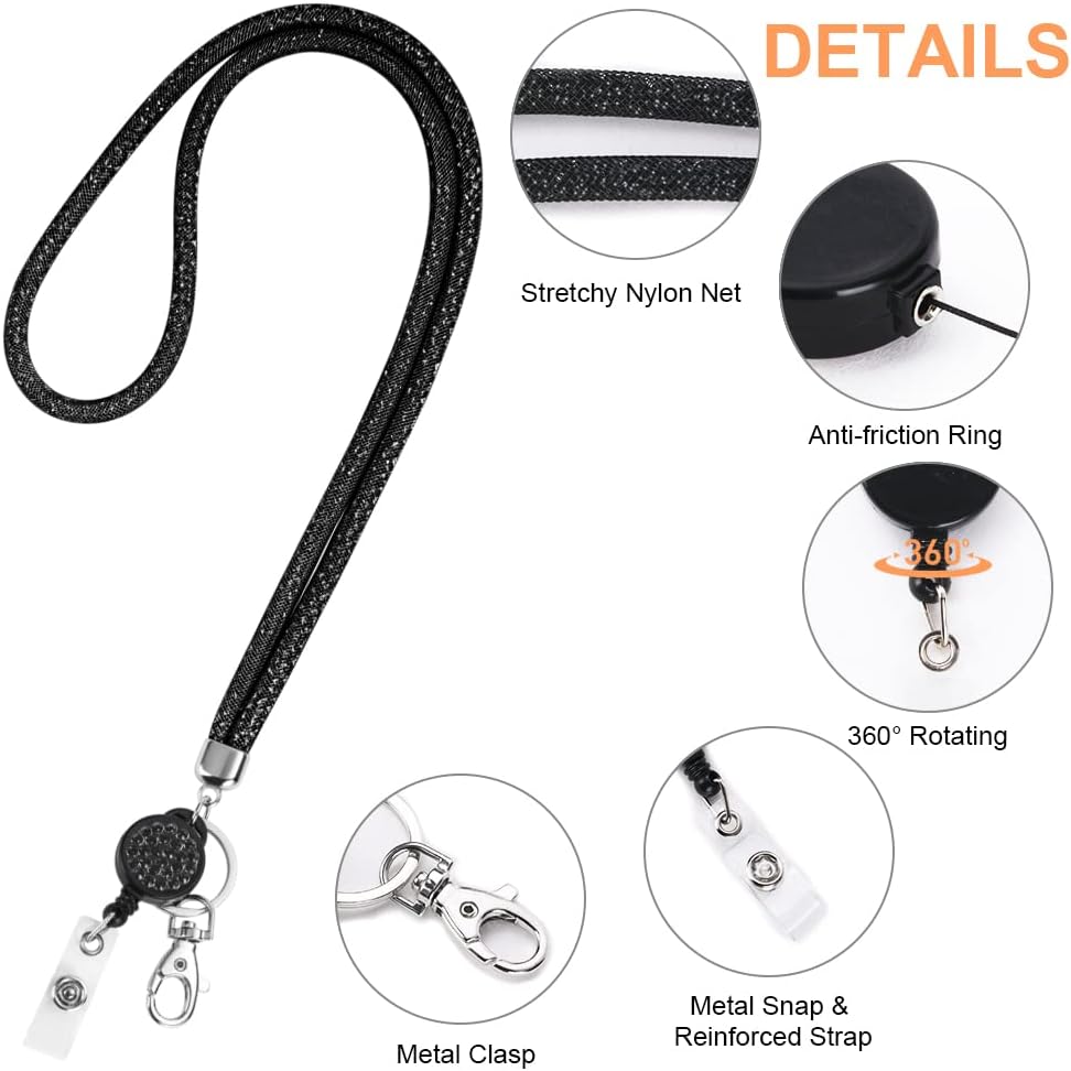 Thumbnail 2 de Vicloon Lanière Collier en Cristal avec Porte-Badge Rétractable – Noir
